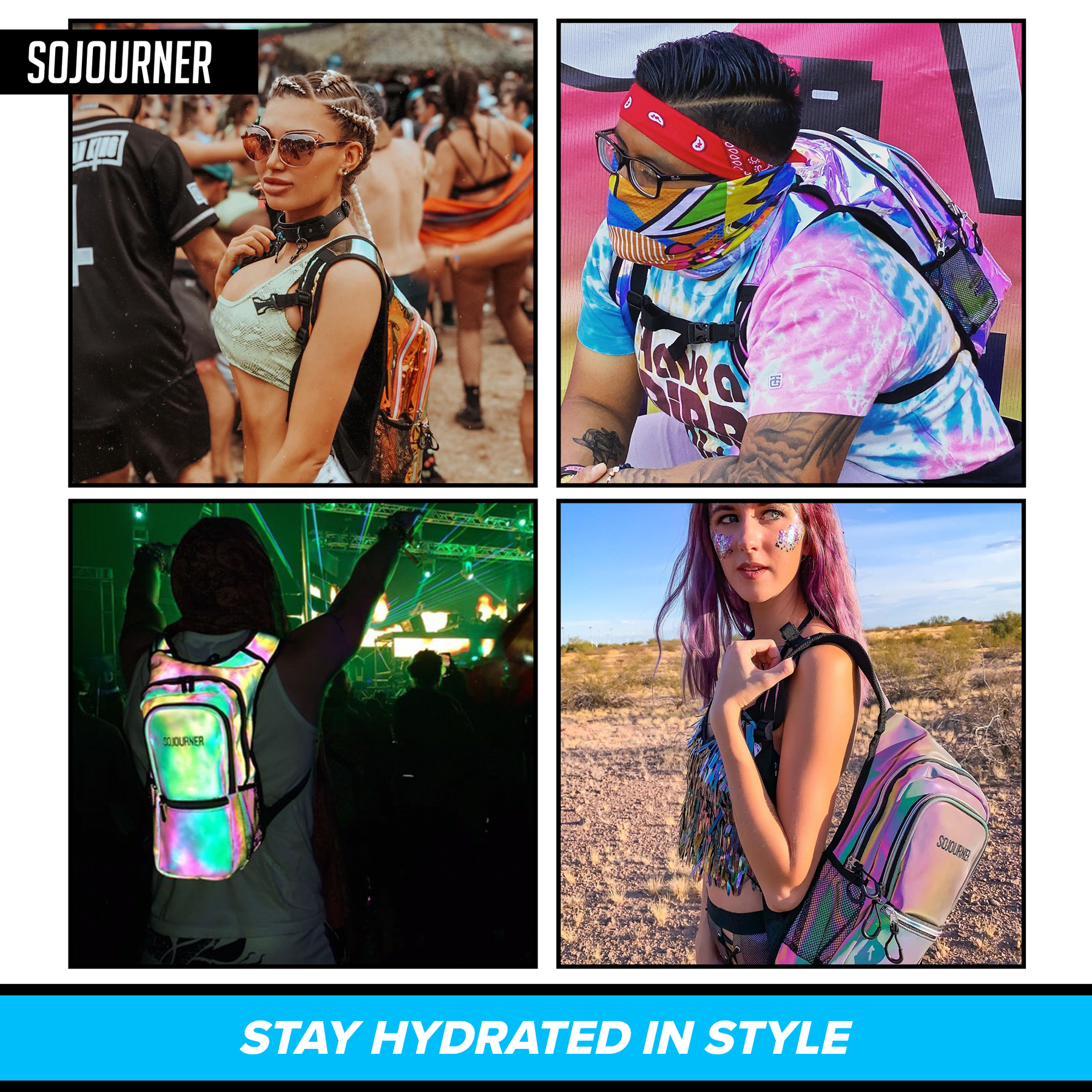 Medium Hydration Pack Backpack - 2L Water Bladder - Laser Holographic Pink