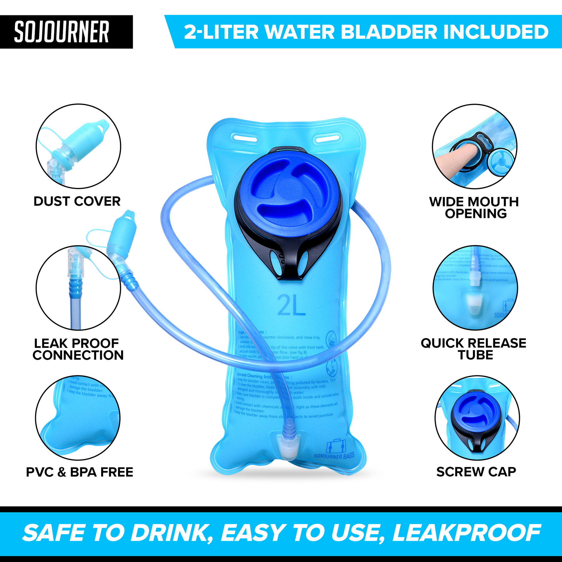 Hydration Pack Backpack - 2L Water Bladder - USA