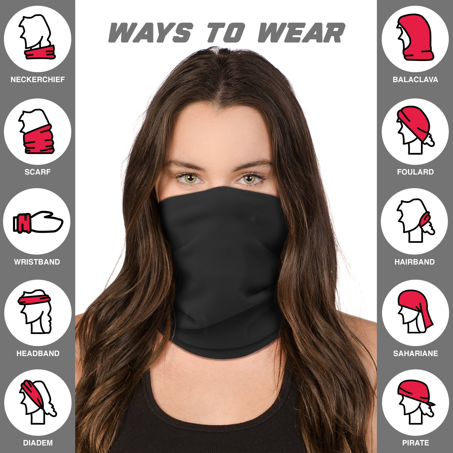 Neck Gators Face Coverings for Men & Women I Neck Gator Masks for Halloween - Black- 2 Pack