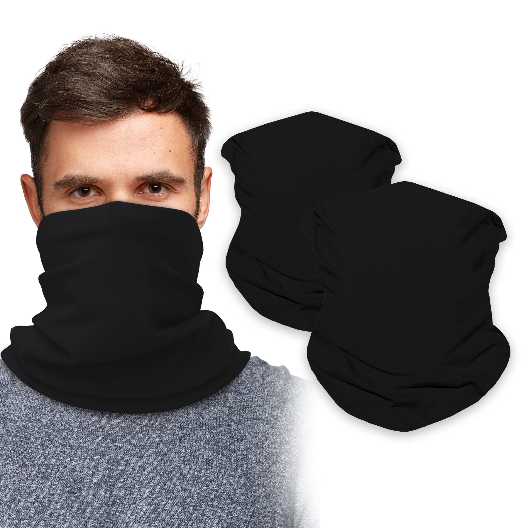 Neck Gators Face Coverings for Men & Women I Neck Gator Masks for Halloween - Black- 2 Pack