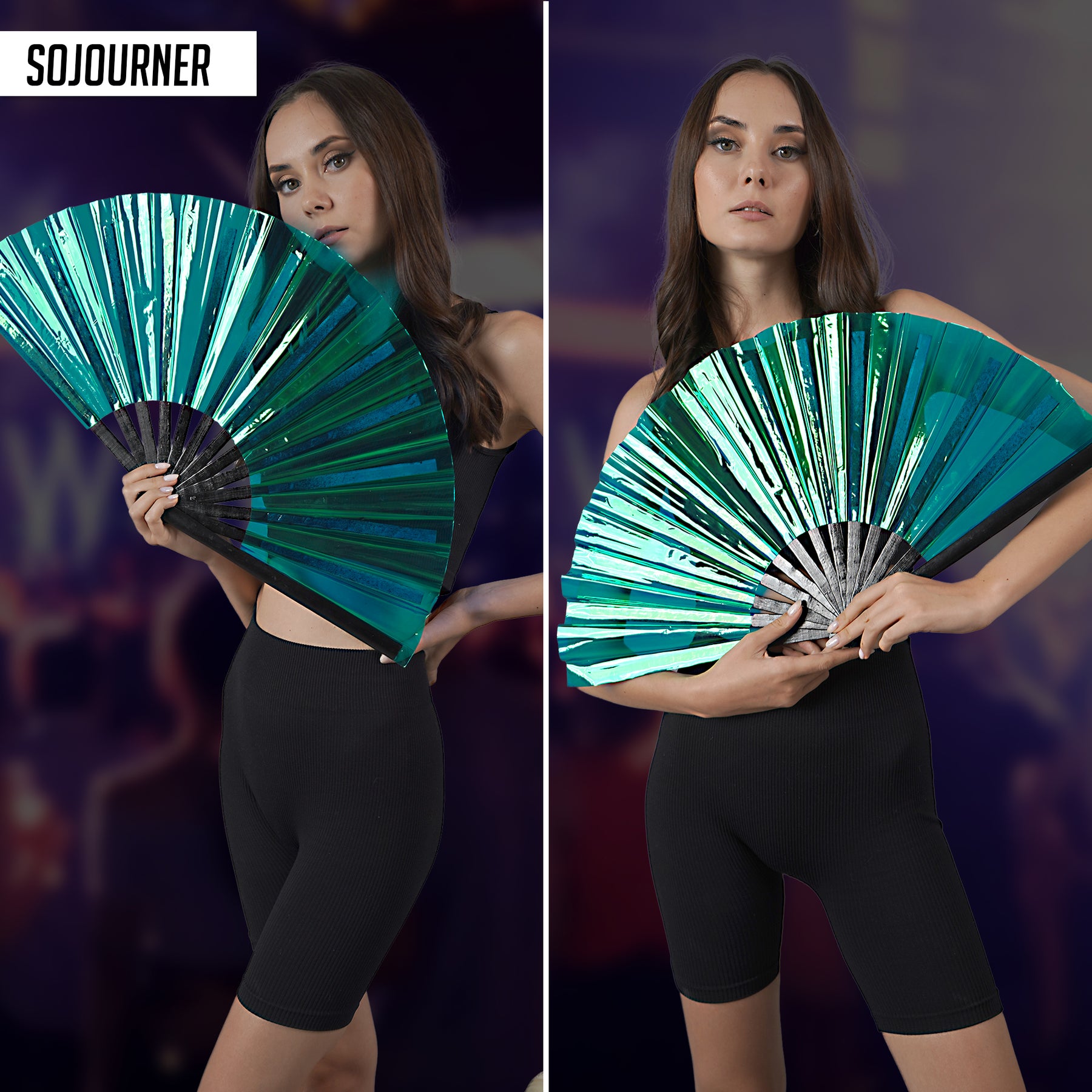 Holographic Rave Fan - Pride Fan and Festival Fan - Large Folding Fan for Festivals (Holographic Teal)