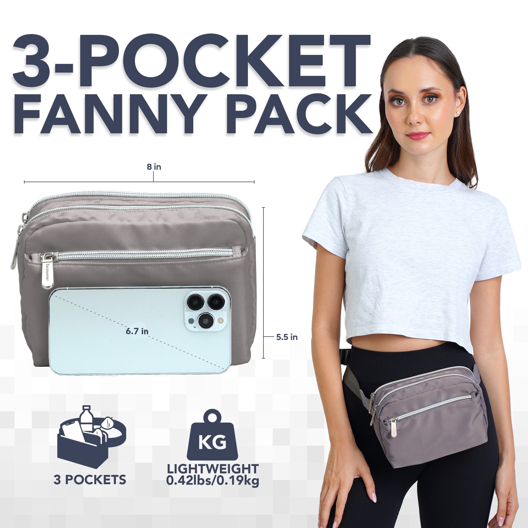 Gray Fanny Pack Belt Bag for Women I Cross Body Fanny Packs for Women - Crossbody Bags small Waist Bag Men