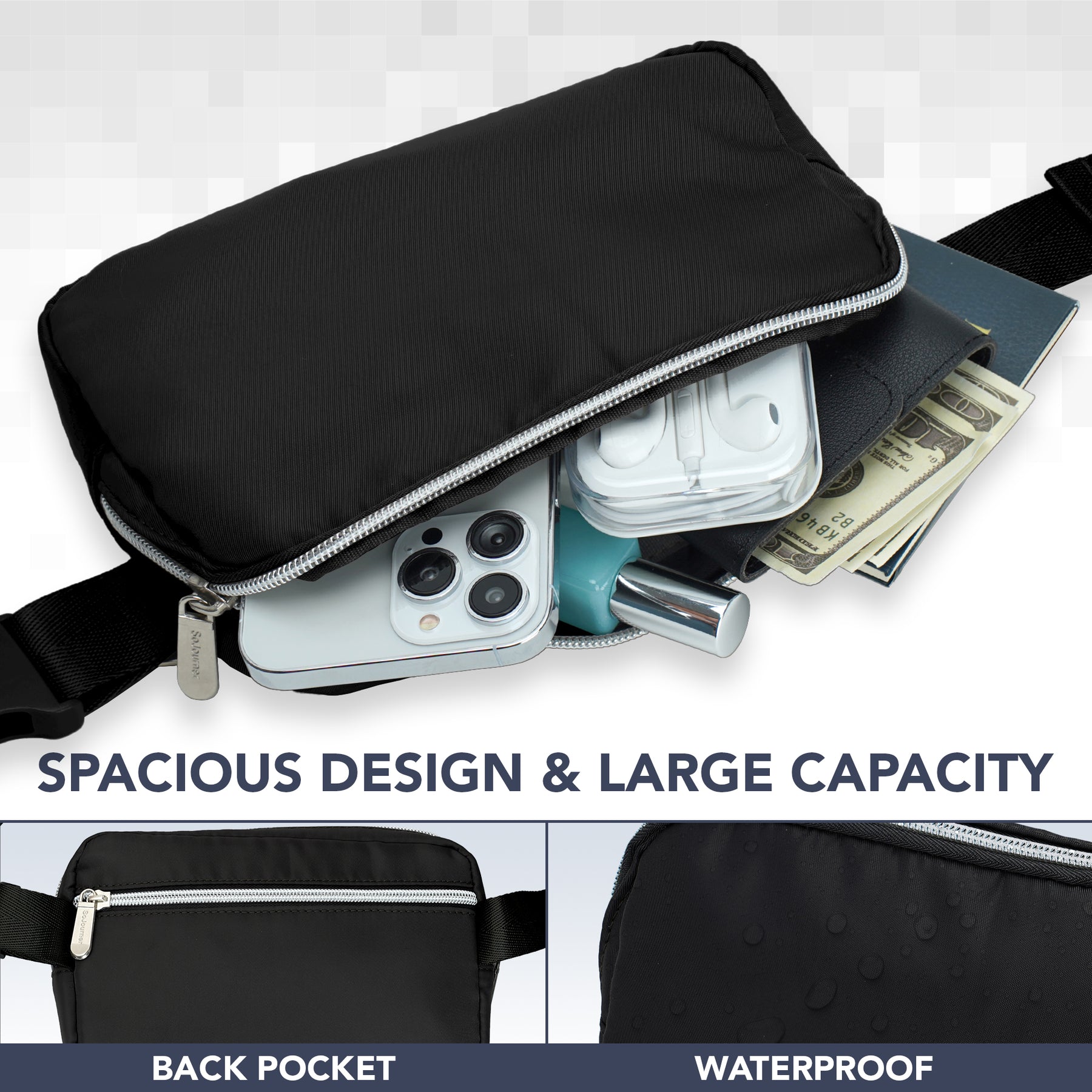 Black Fanny Pack Belt Bag for Women I Cross Body Fanny Packs for Women - Crossbody Bags small Waist Bag Men