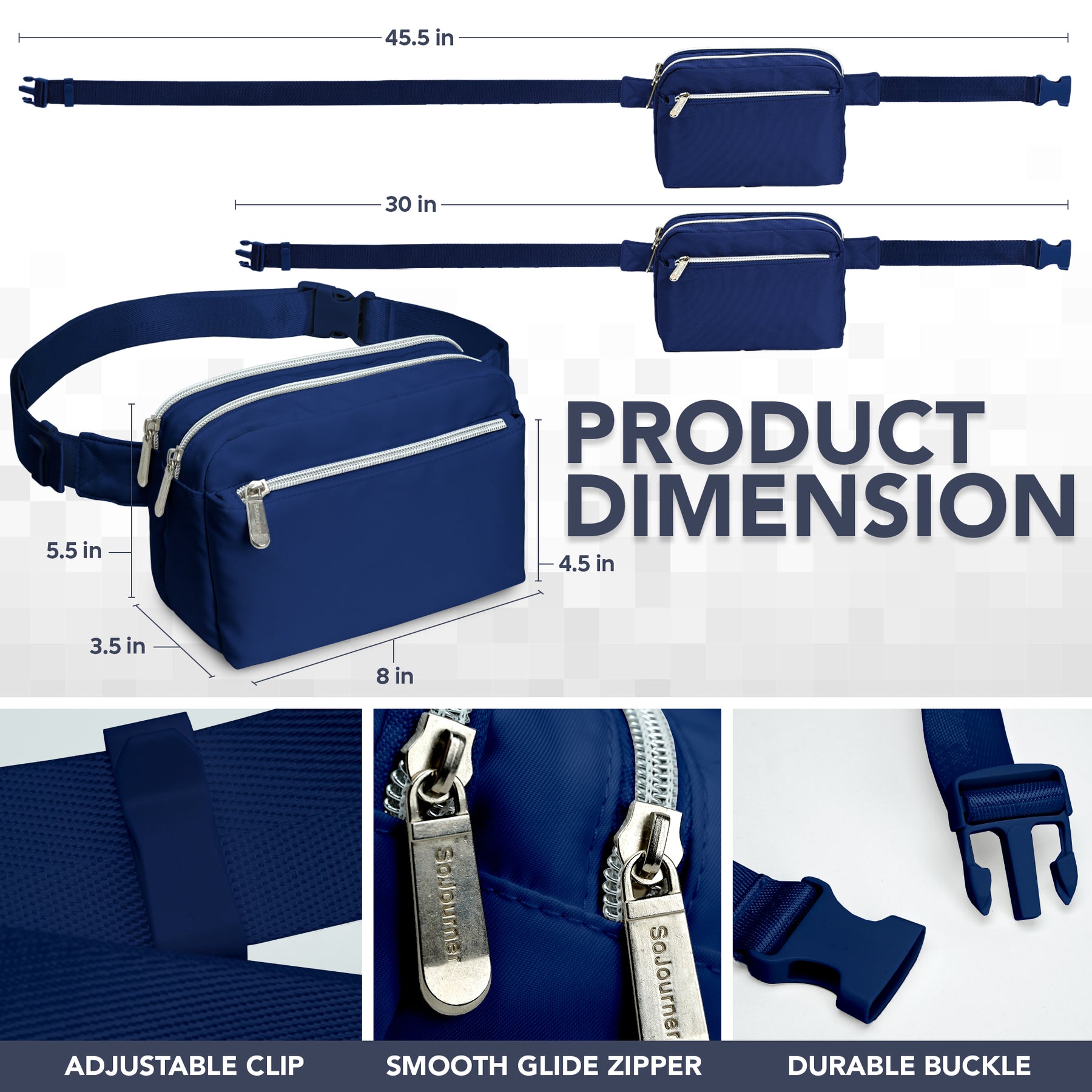 Navy Blue Fanny Pack Belt Bag for Women I Cross Body Fanny Packs for Women