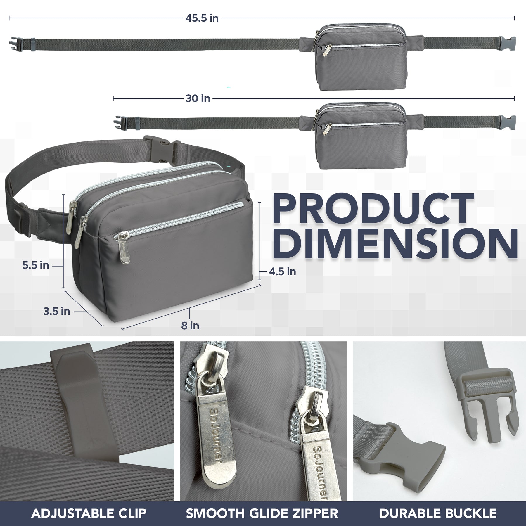 Gray Fanny Pack Belt Bag for Women I Cross Body Fanny Packs for Women - Crossbody Bags small Waist Bag Men
