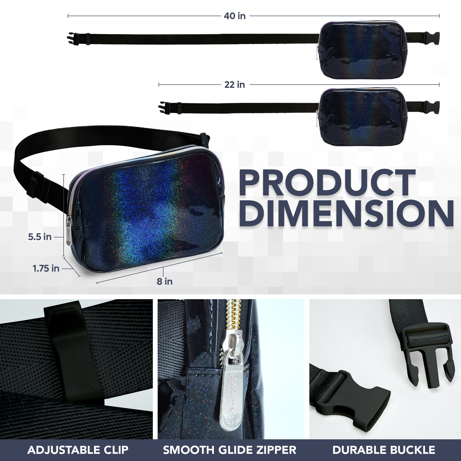 Black Rave Fanny Pack (Holographic) Belt Bag for Women I Cross Body Fanny Packs for Women - Crossbody Bags small Waist Bag Men