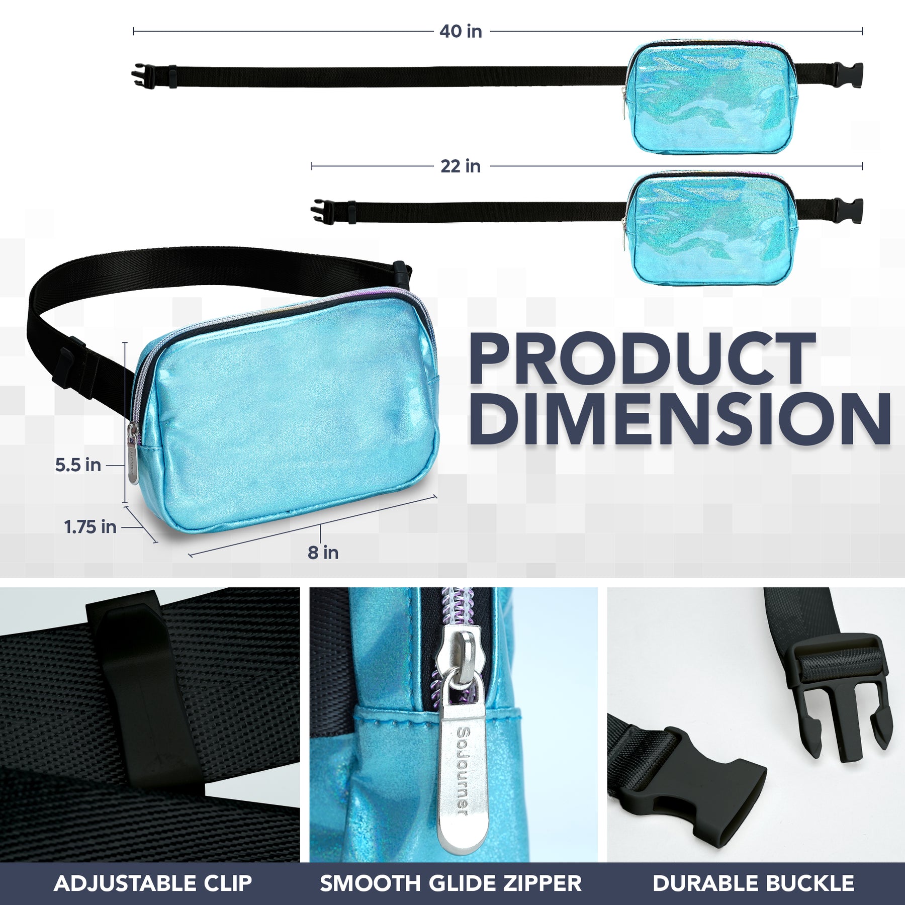 Blue Laser Sparkly Holographic Fanny Pack (Blue) Belt Bag for Women I Rave Cross Body Fanny Packs for Women - Crossbody Bags small Waist Bag Men