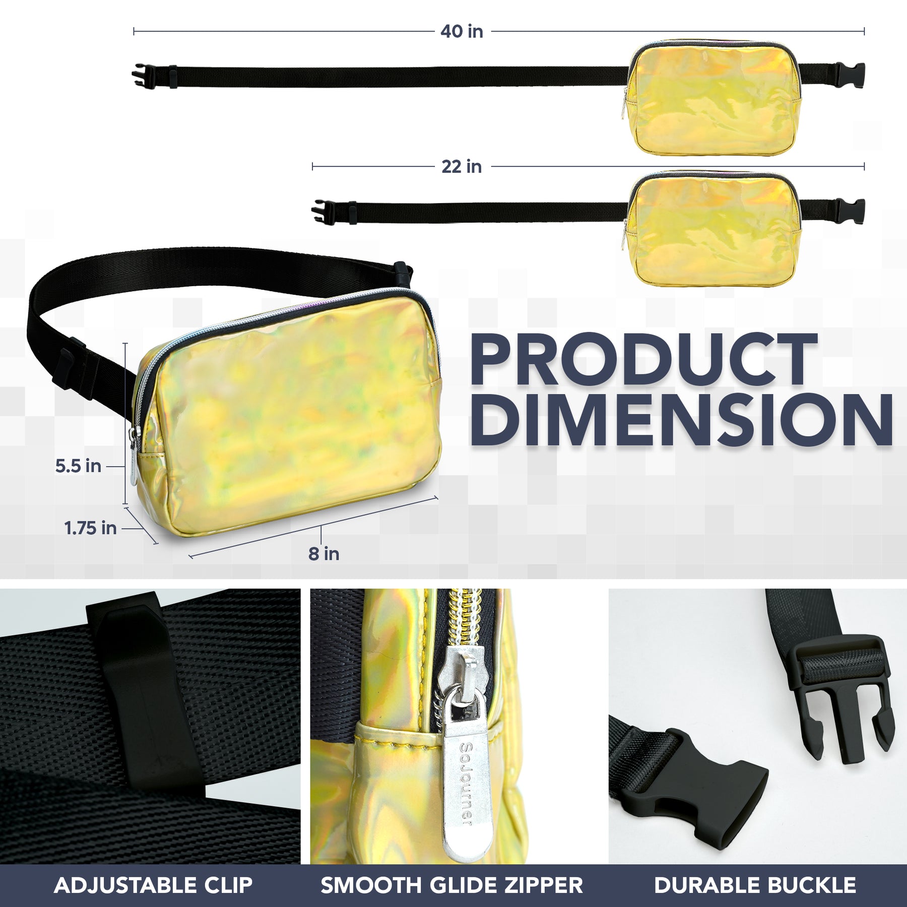 Gold Fanny Pack Belt Bag for Women I Holographic Cross Body Fanny Packs for Women - Rave Crossbody Bags small Waist Bag Men