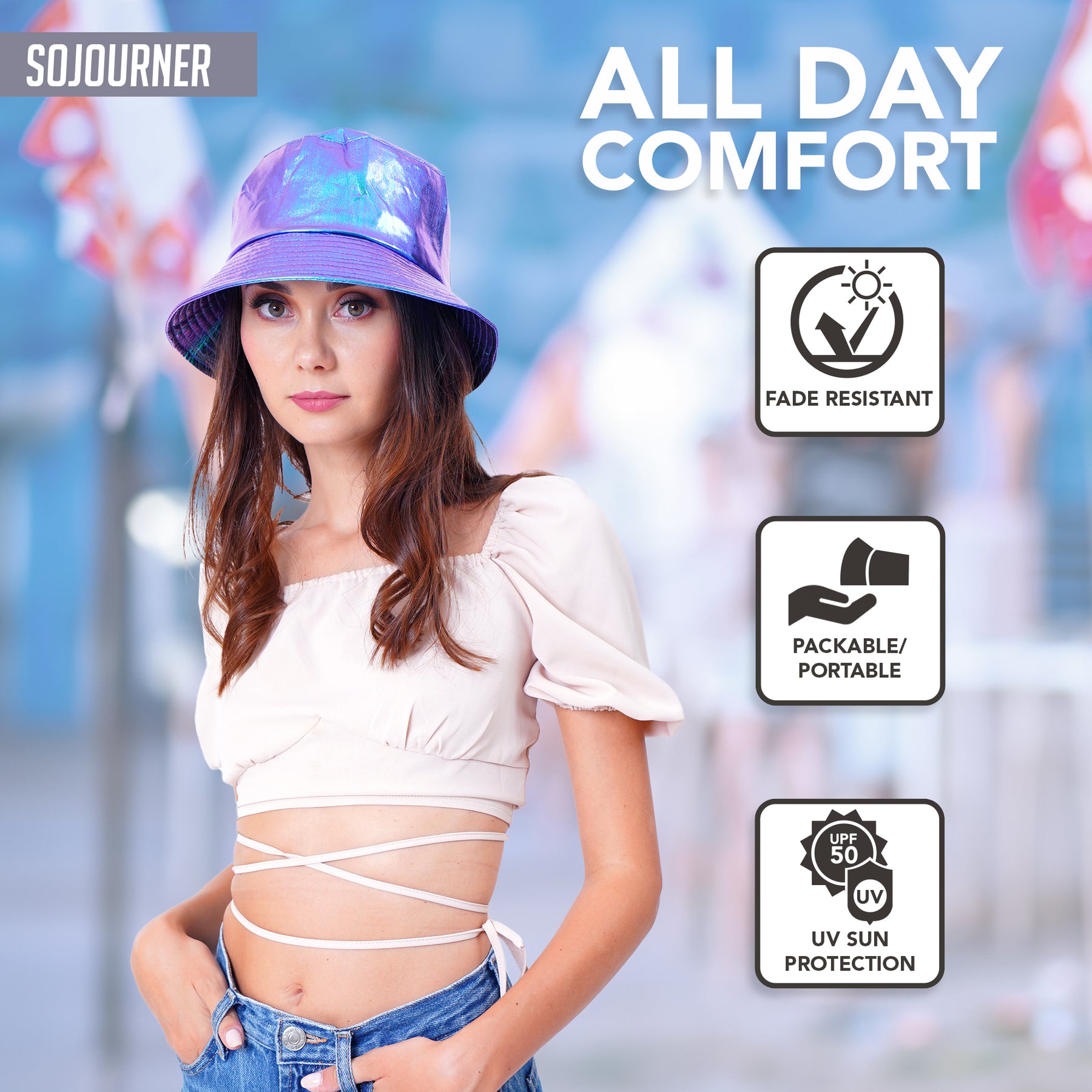 Rave Bucket Hat for Women & Men - Holographic Metallic Purple