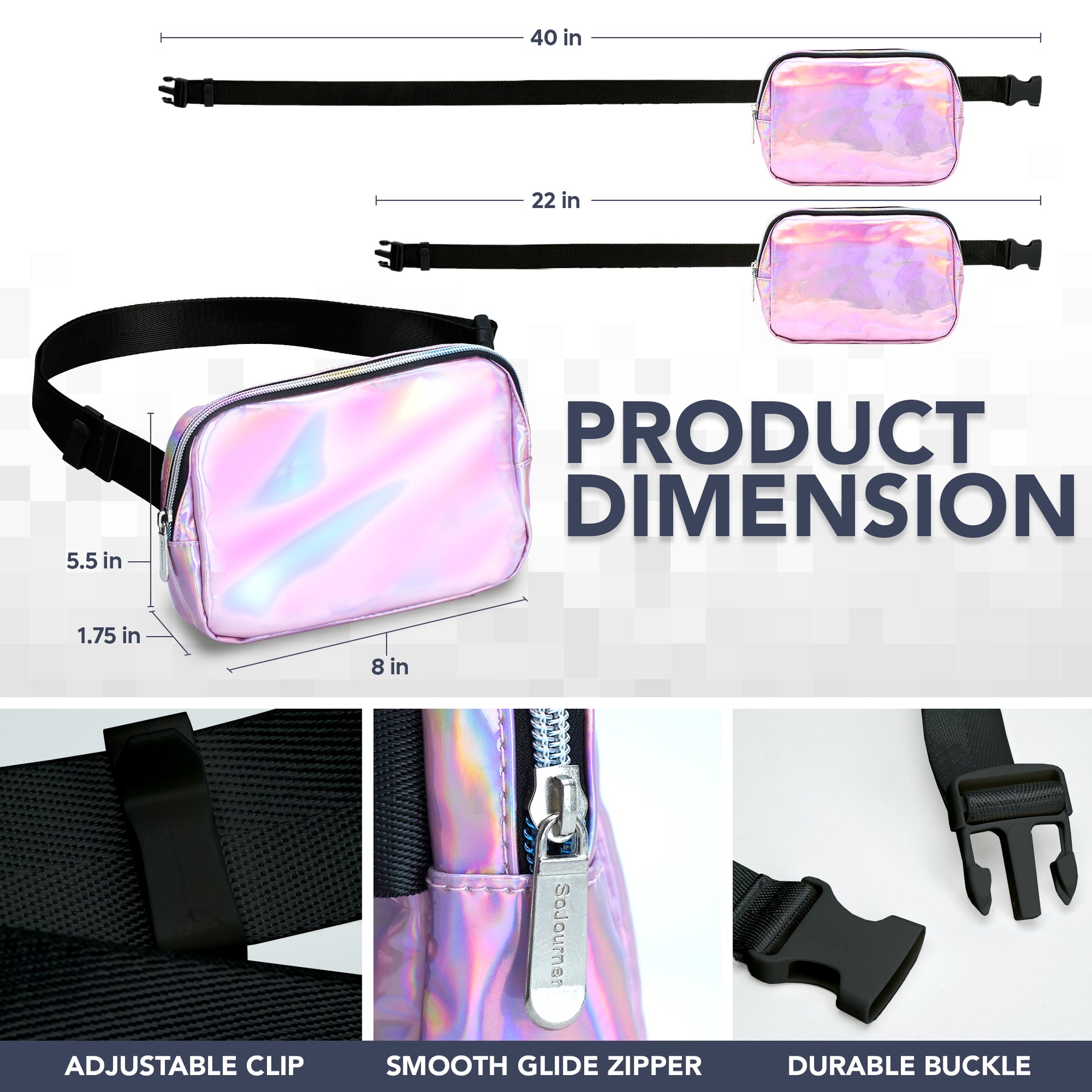 Pink Holograhic Fanny Pack Belt Bag for Women I Rave Cross Body Fanny Packs for Women - Crossbody Bags small Waist Bag Men