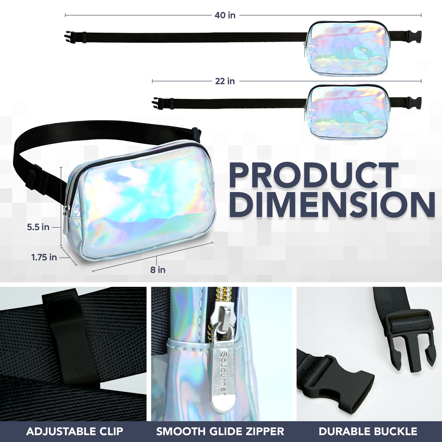 Silver Laser Holgraphic Fanny Pack (Silver) Belt Bag for Women I Cross Body Rave Fanny Packs for Women - Crossbody Bags small Waist Bag Men