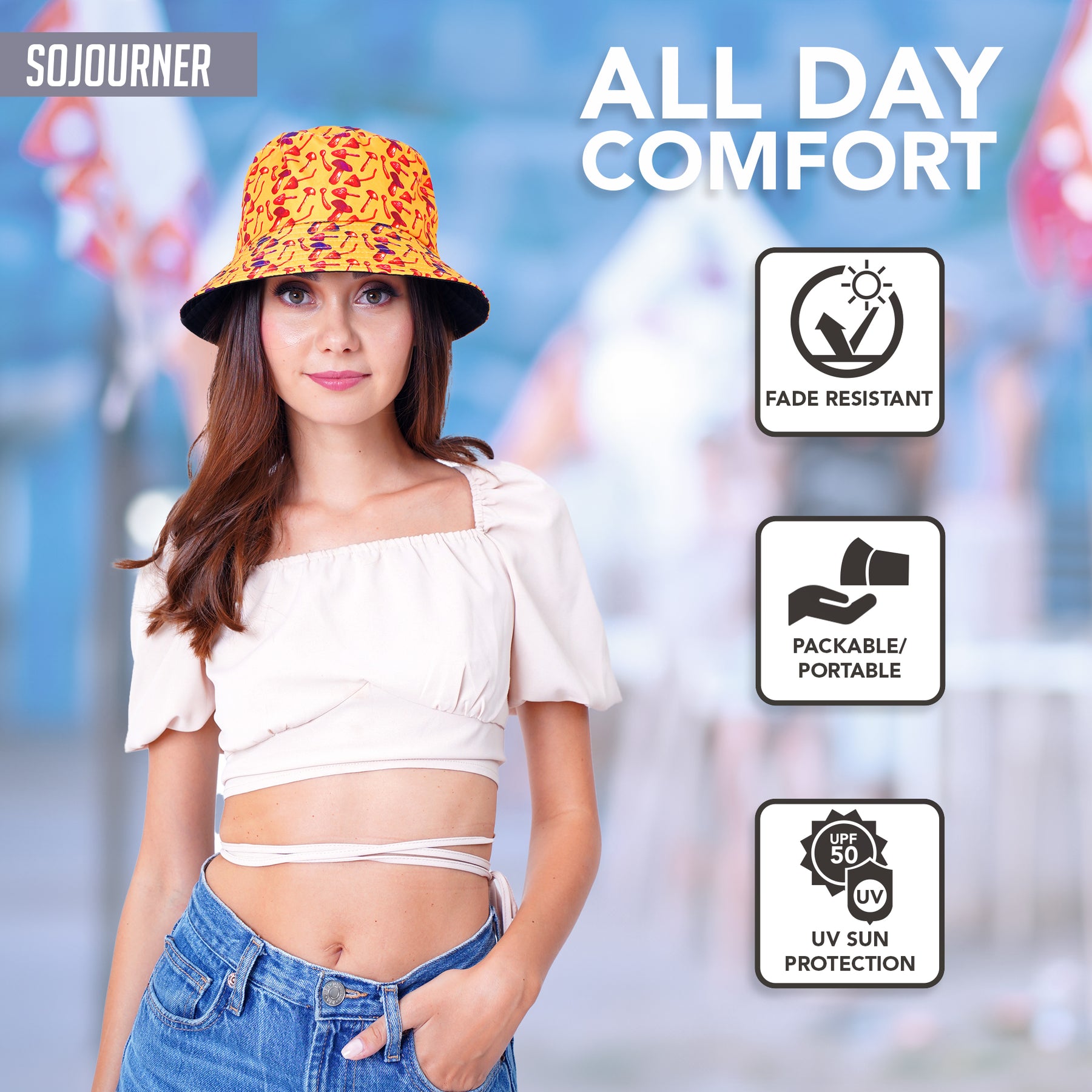 Rave Bucket Hat for Women & Men - Mushroom Yellow