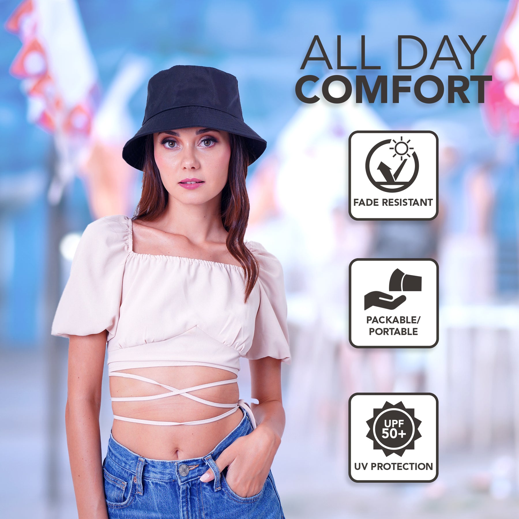 Rave Bucket Hat for Women & Men - Solid Black
