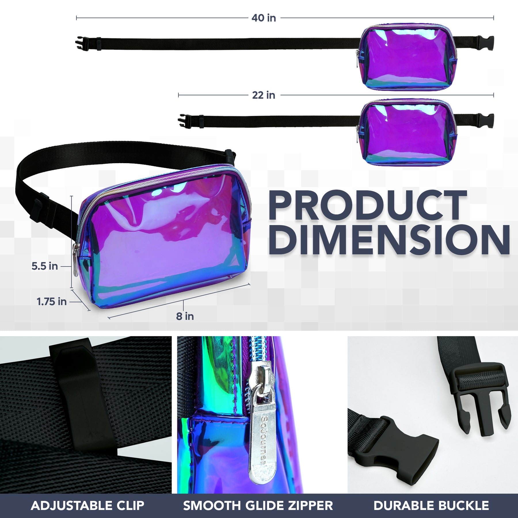 Purple Laser Holographic Rave Fanny Pack (Purple) Belt Bag for Women I Cross Body Festival Fanny Packs for Women - Crossbody Bags Waist Bag Men