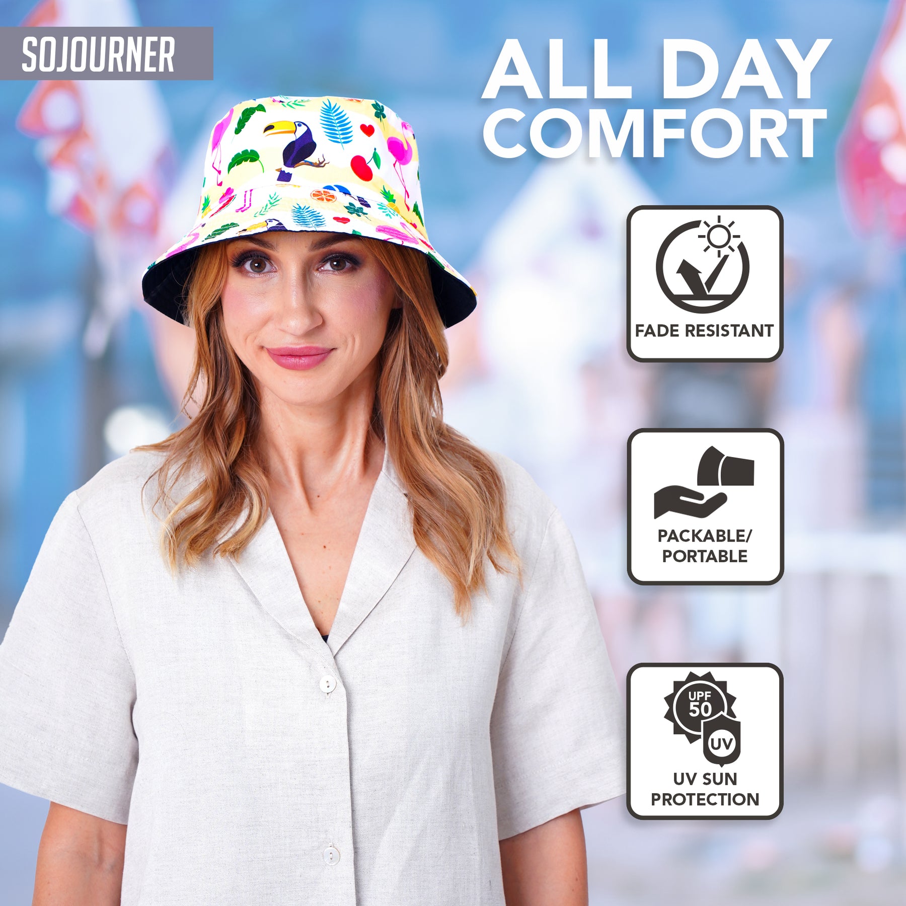 Rave Bucket Hat for Women & Men - Yellow Flamingo