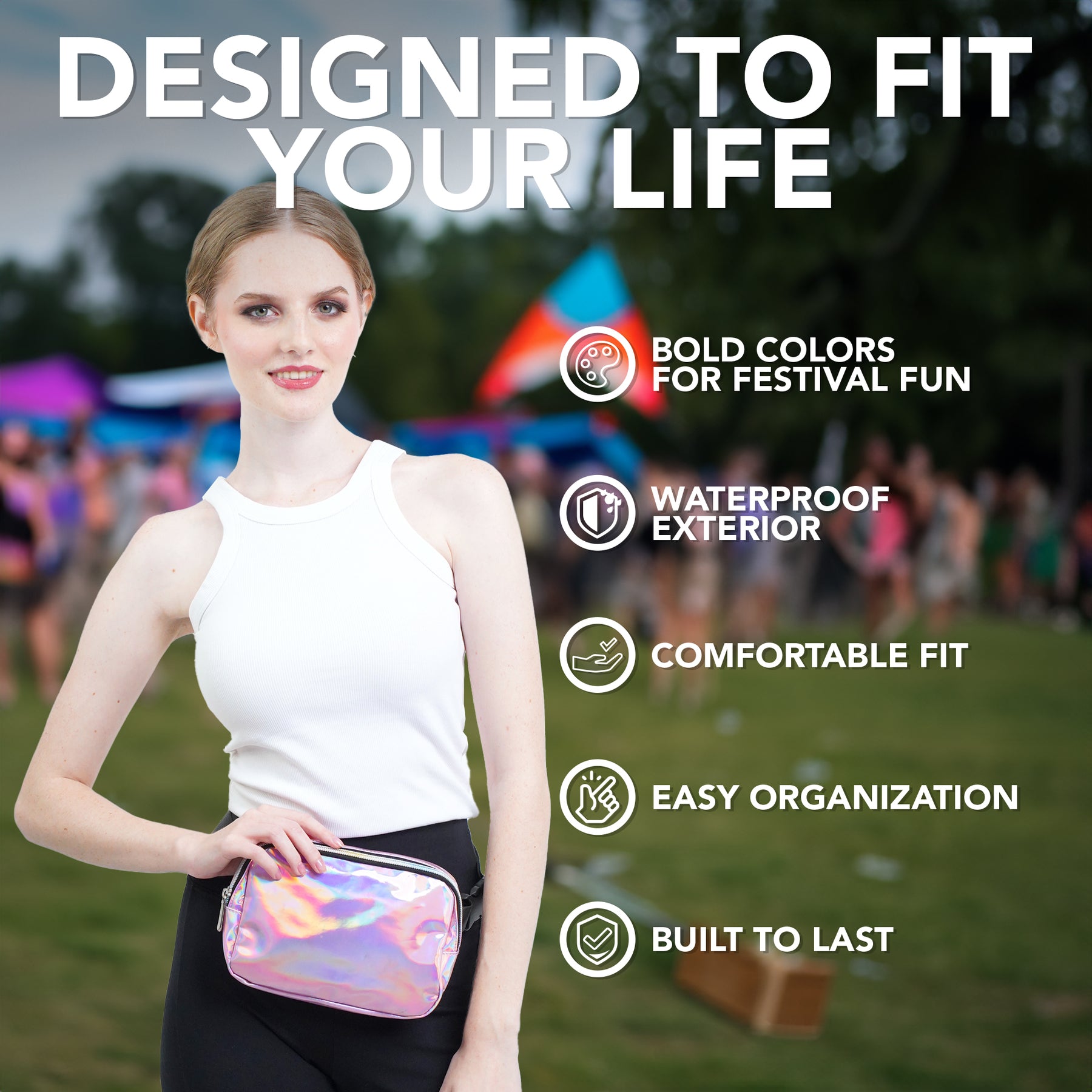 Pink Holograhic Fanny Pack Belt Bag for Women I Rave Cross Body Fanny Packs for Women - Crossbody Bags small Waist Bag Men