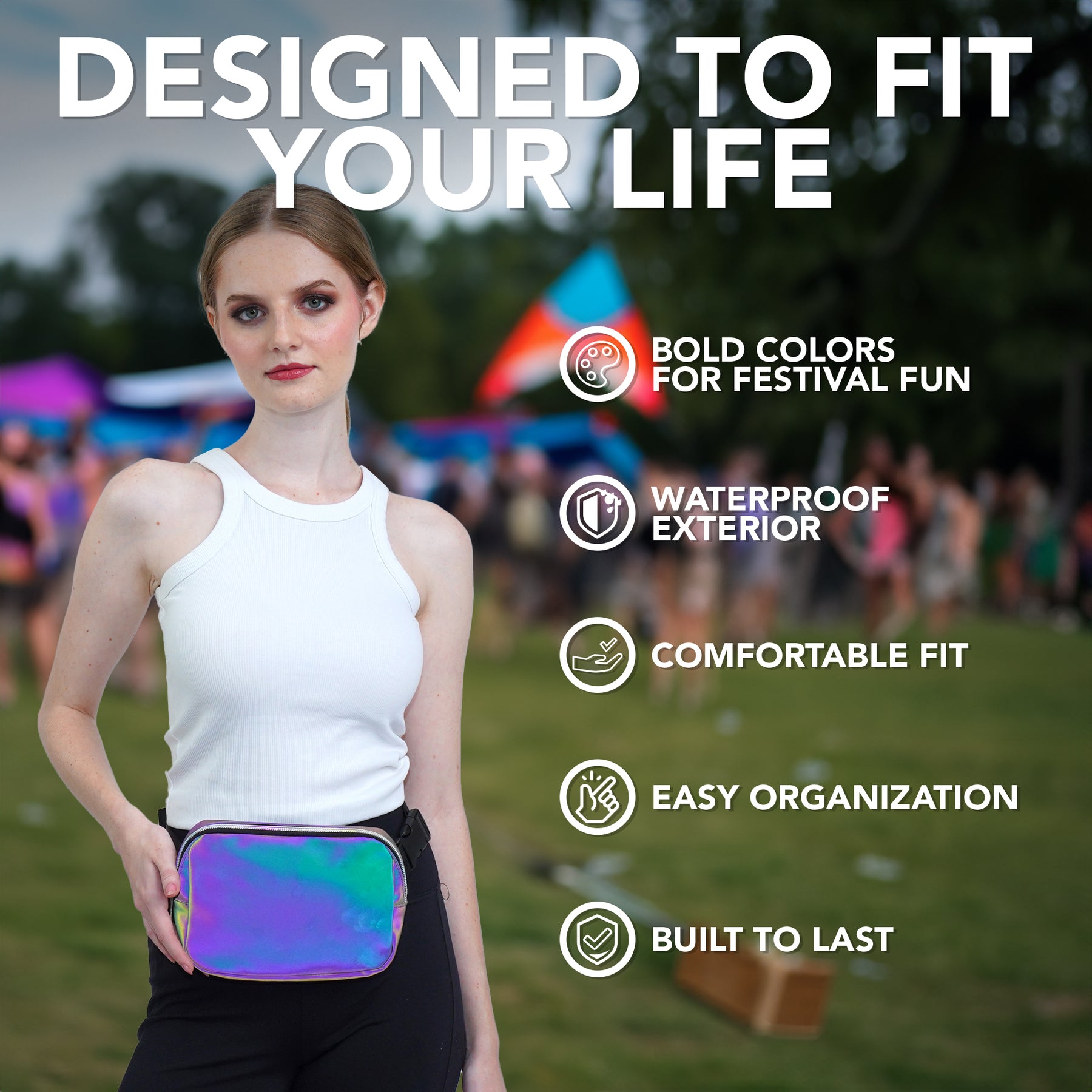Charcoal Laser Fanny Pack Belt Bag for Women I Rave Cross Body Fanny Packs for Women - Festival Crossbody Bags small Waist Bag Men