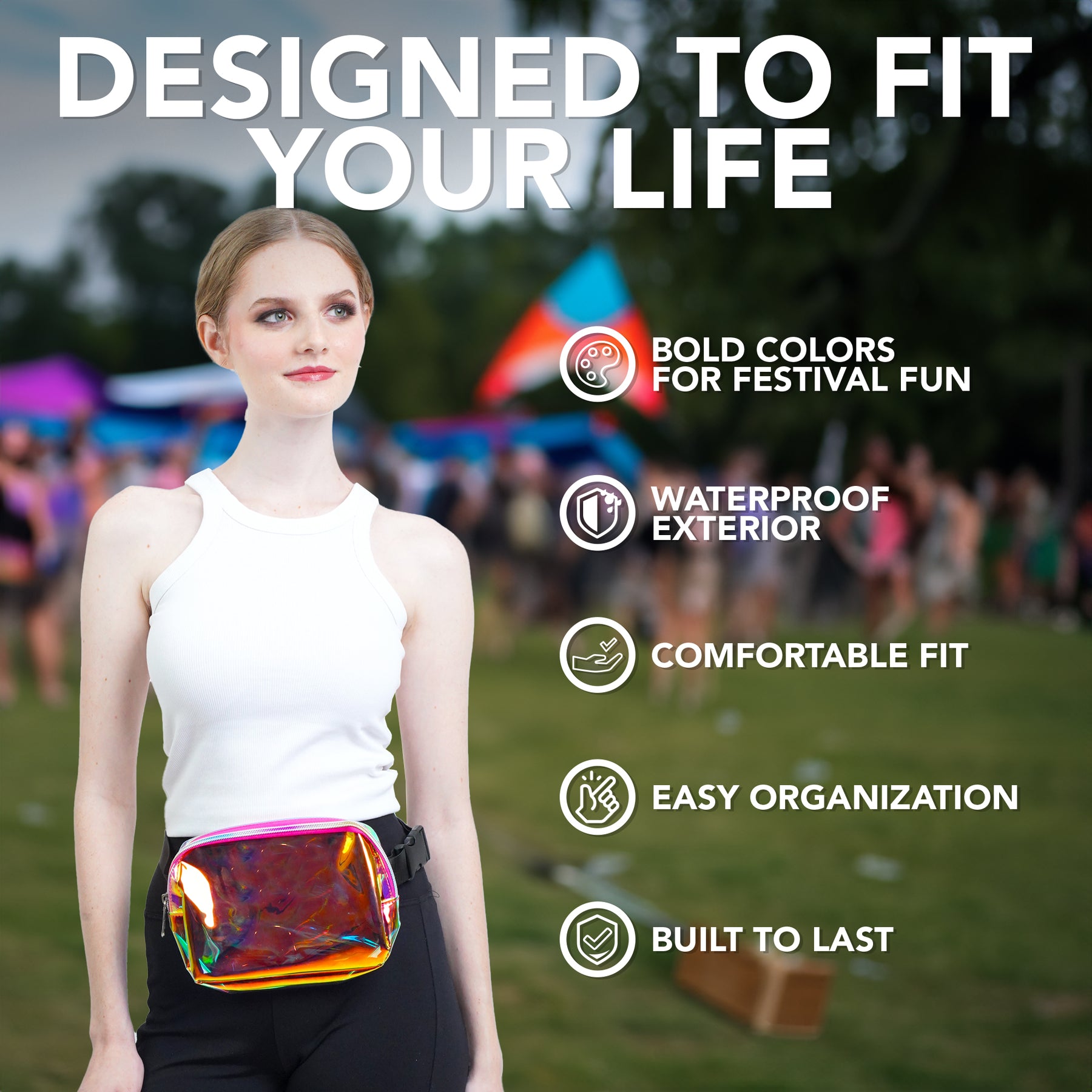 Transparent Fanny Pack (Gold Pink) Belt Bag for Women I Holographic Cross Body Fanny Packs for Women