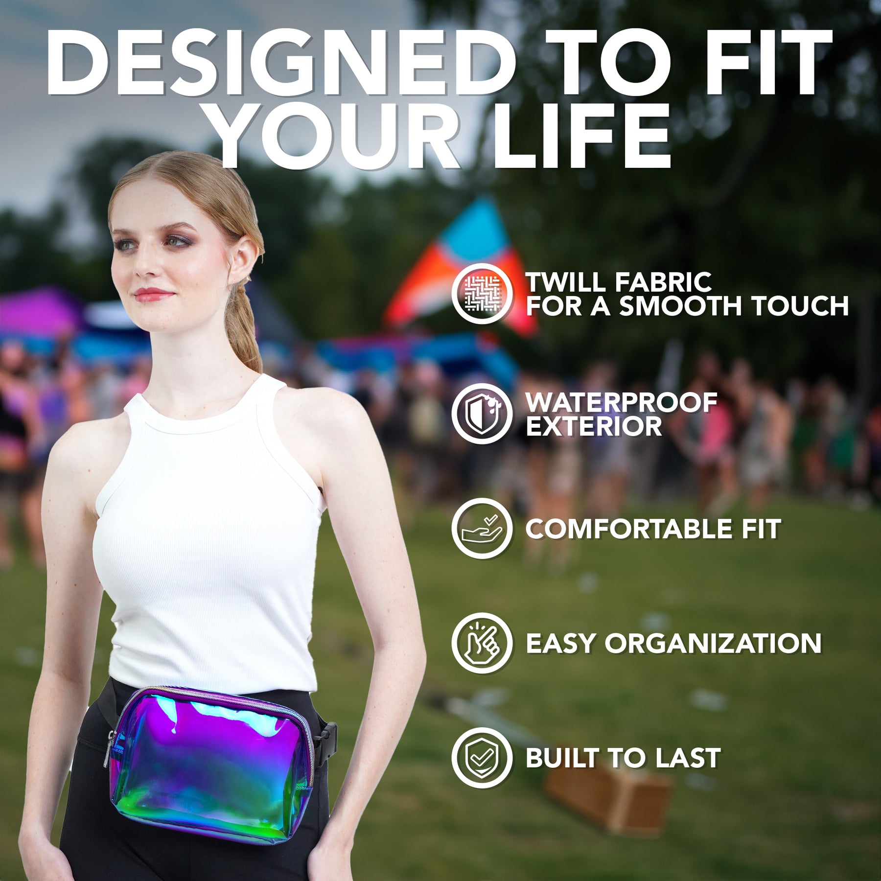 Purple Laser Holographic Rave Fanny Pack (Purple) Belt Bag for Women I Cross Body Festival Fanny Packs for Women - Crossbody Bags Waist Bag Men