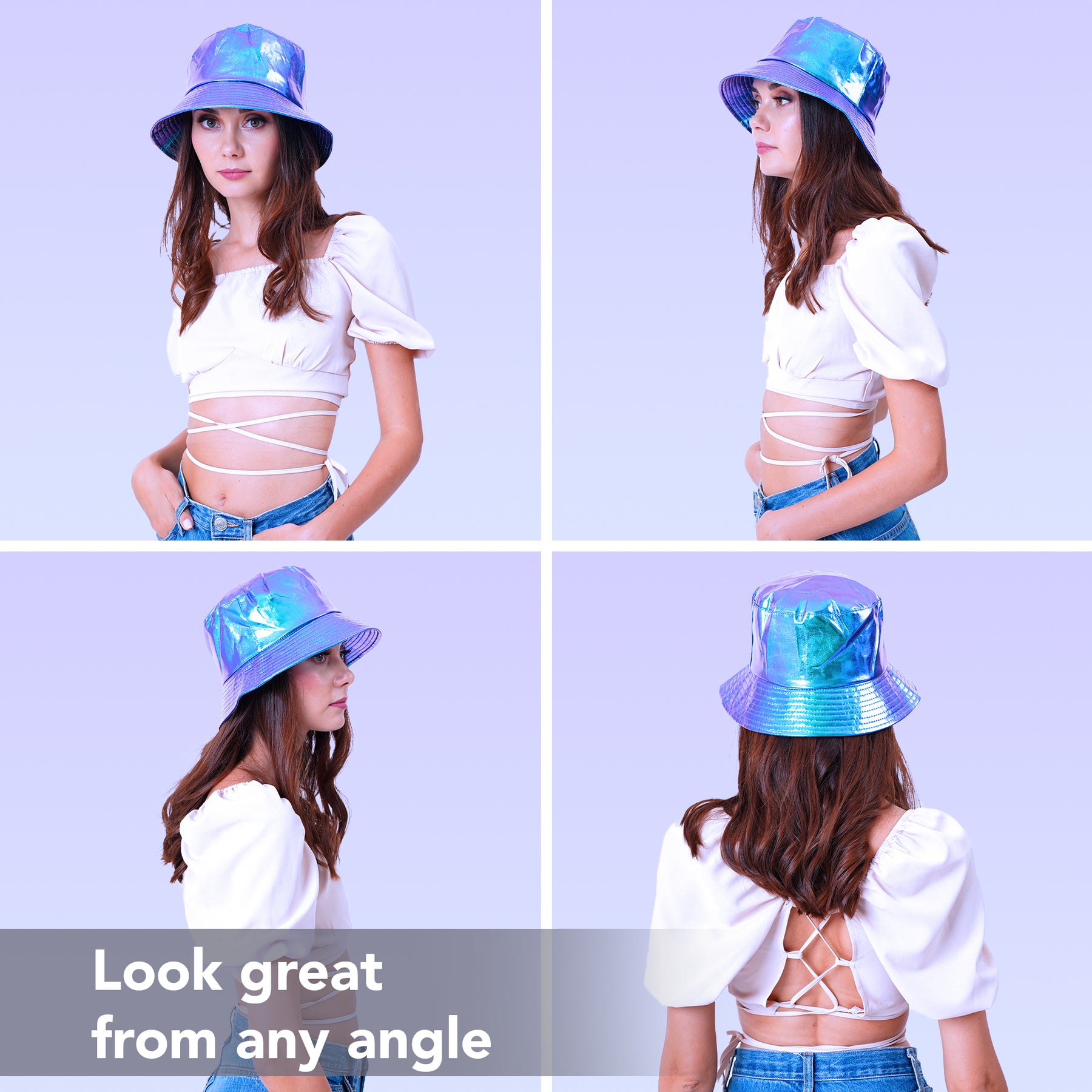 Rave Bucket Hat for Women & Men - Holographic Metallic Purple