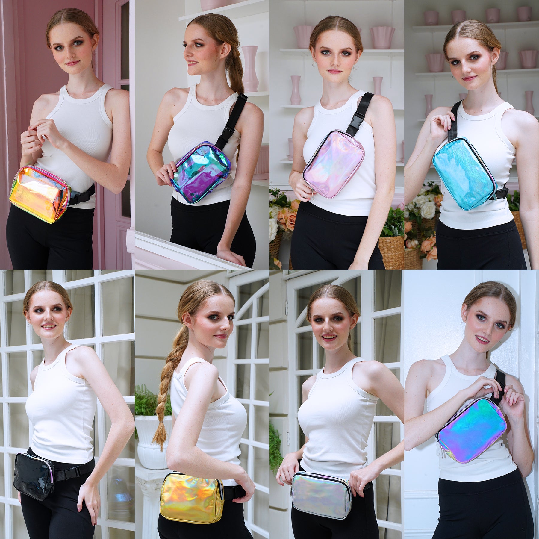 Pink Holograhic Fanny Pack Belt Bag for Women I Rave Cross Body Fanny Packs for Women - Crossbody Bags small Waist Bag Men