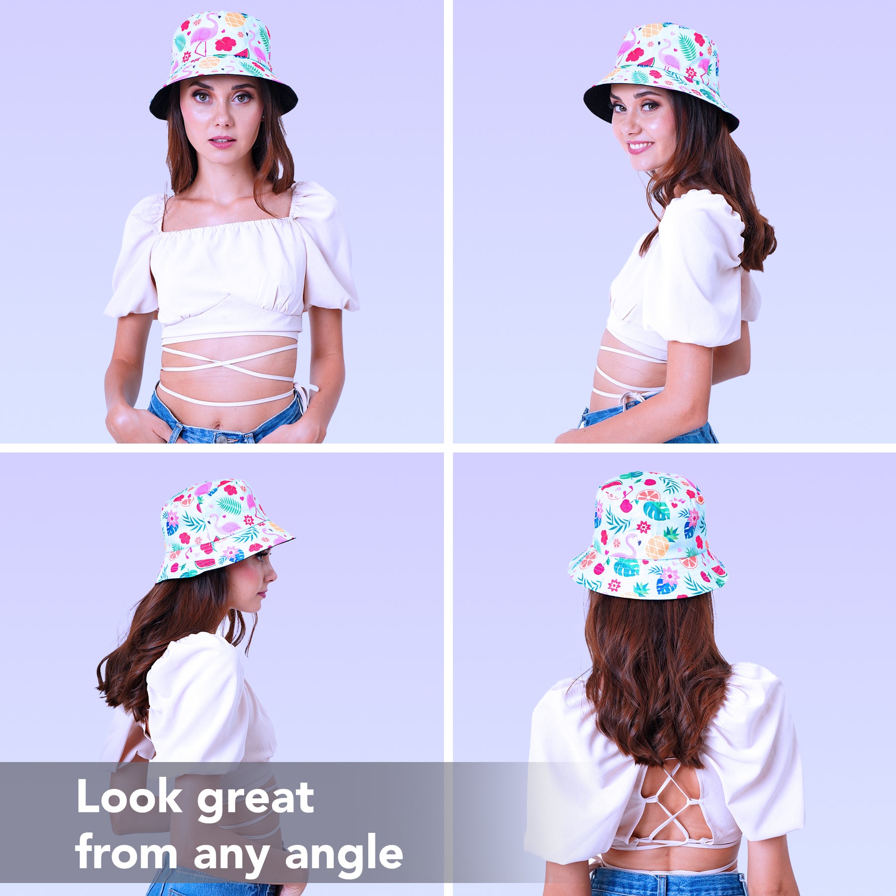 Rave Bucket Hat for Women & Men - Teal Flamingo
