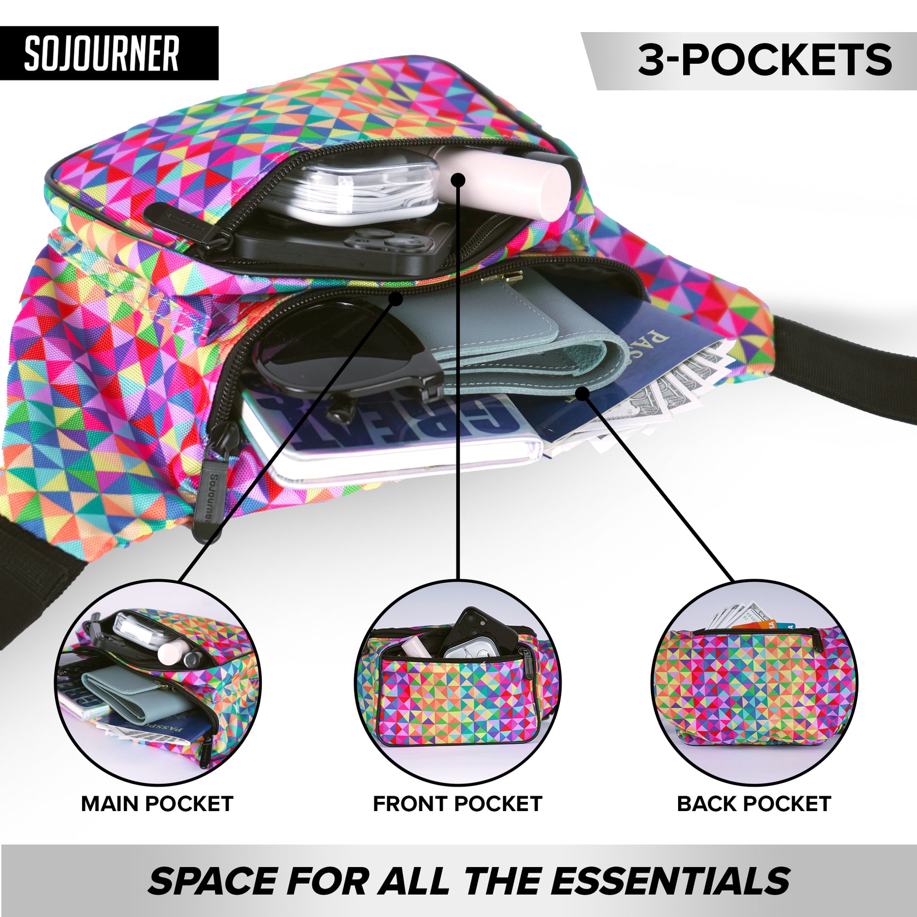 Rainbow Rave Triangles Fanny Pack