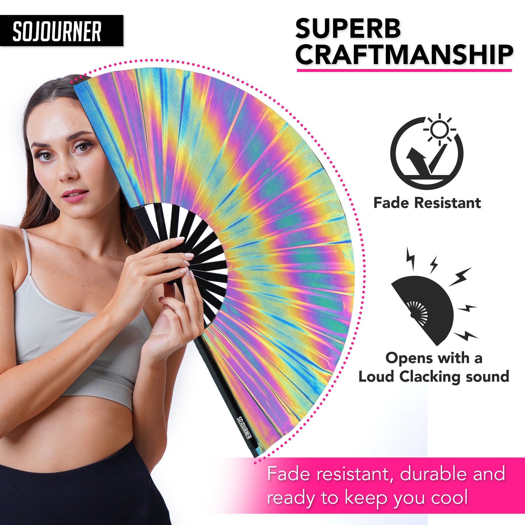 SoJourner Bags Rave Hand Fan (Reflective Rainbow)