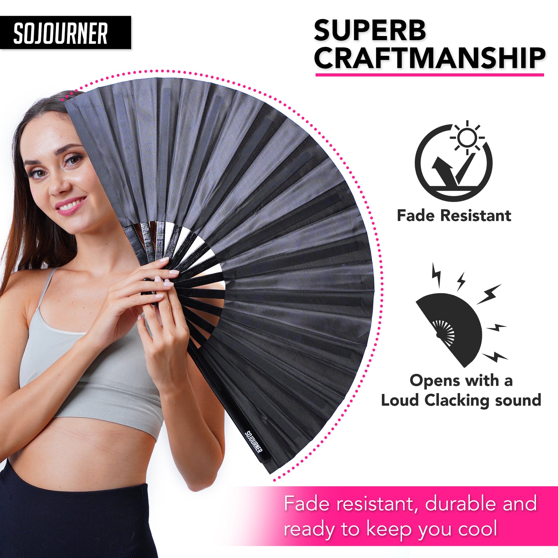 SoJourner Bags Rave Hand Fan (Solid Black)