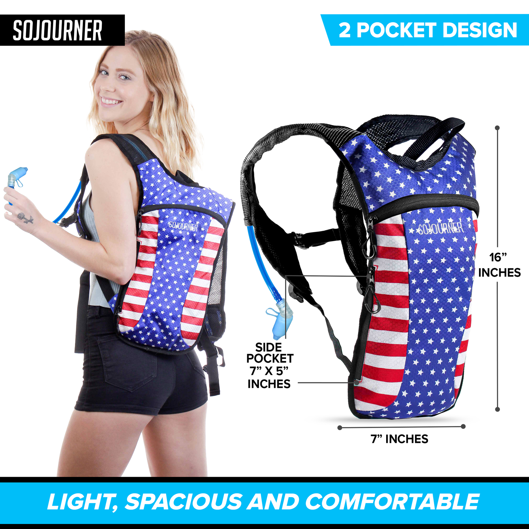 Hydration Pack Backpack - 2L Water Bladder - USA