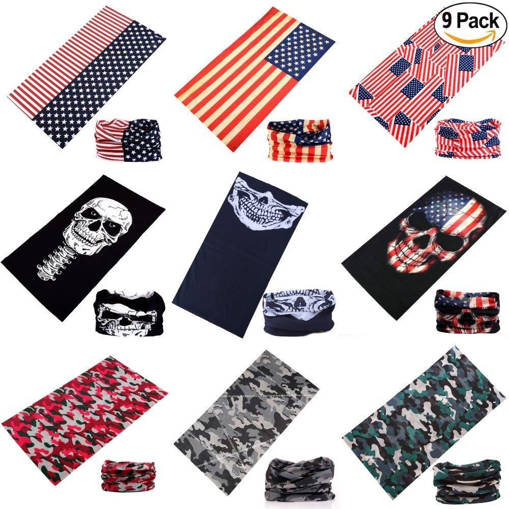 Fanny Pack 9PCS Seamless Bandanas Face Mask Headband Scarf Headwrap Neckwarmer & More – 12-in-1 Multifunctional for Music Festivals, Raves, Riding, Outdoors (Patriot 1) - SoJourner Bags
