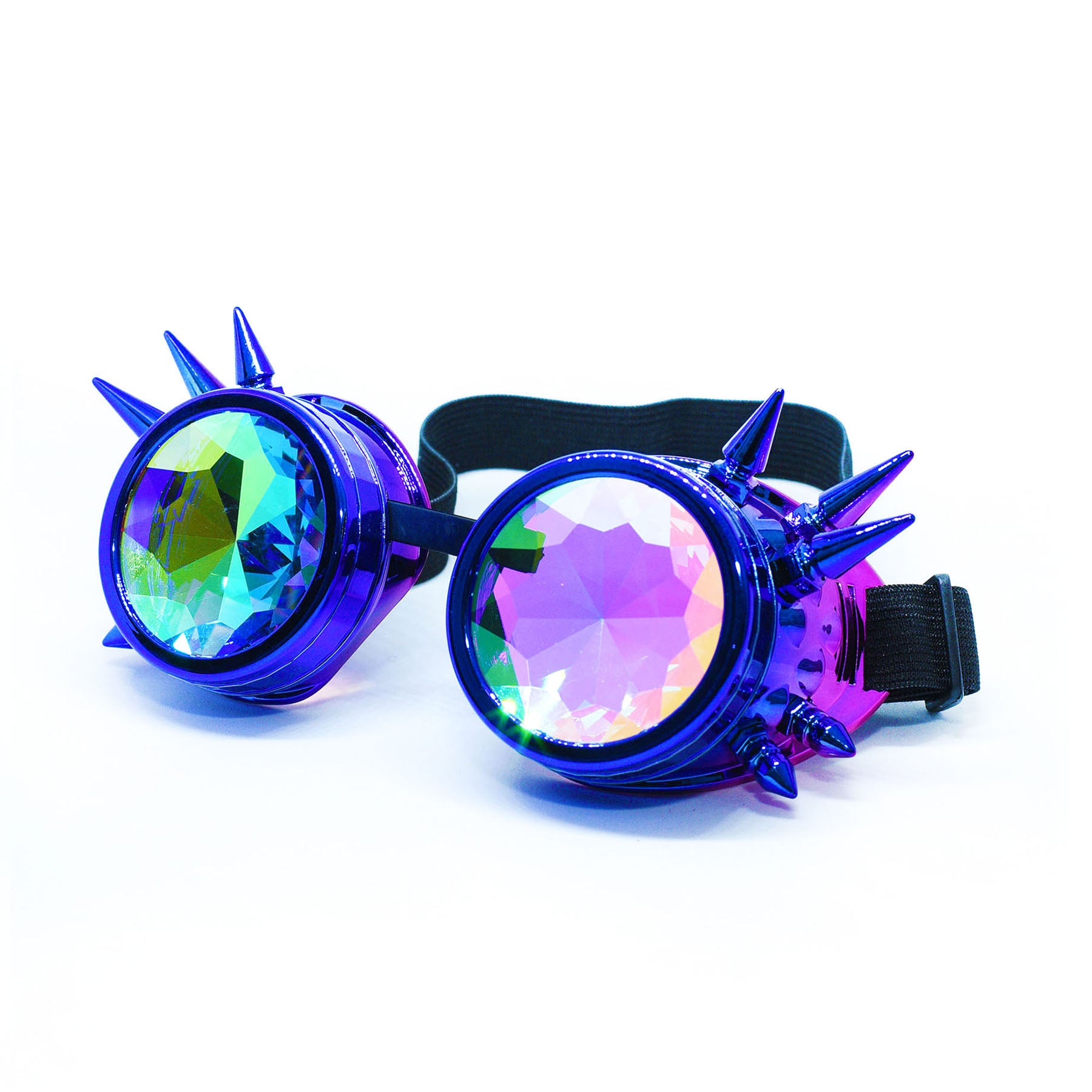 Blue Purple Steampunk Goggles Kaleidoscope Glasses - Trippy Psychedelic Rave Goggles - Funky Prism Glasses For Raves - Festival Accessories