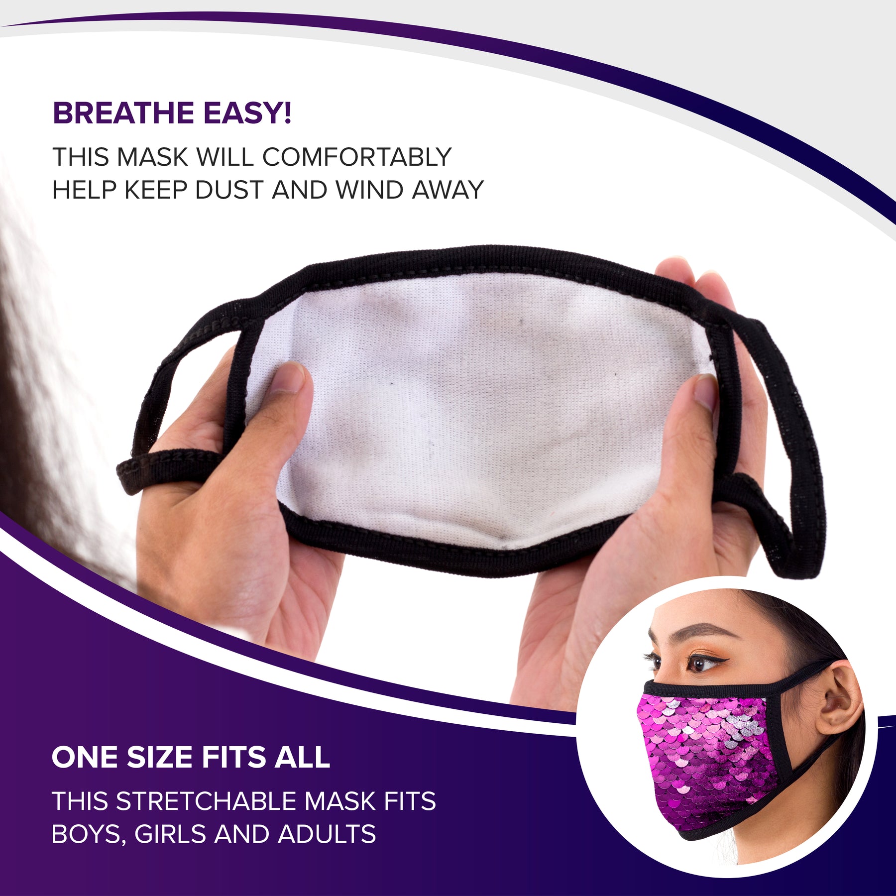 Face Mouth Mask - Cotton Face Covering (5 Pack - Sequins)