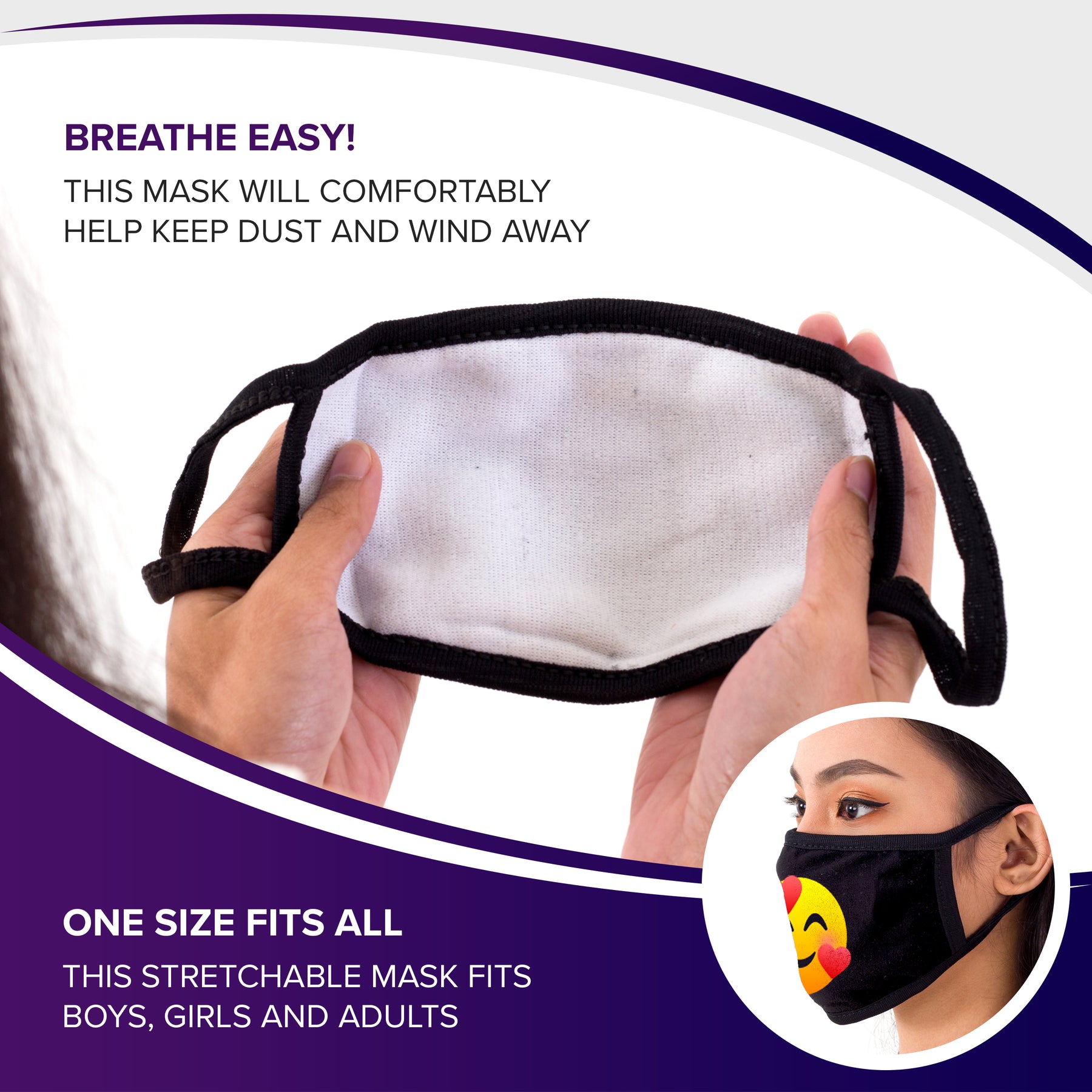 Face Mouth Mask - Cotton Face Covering Neck Mask for Men and Women - 6 Pack Emoticon