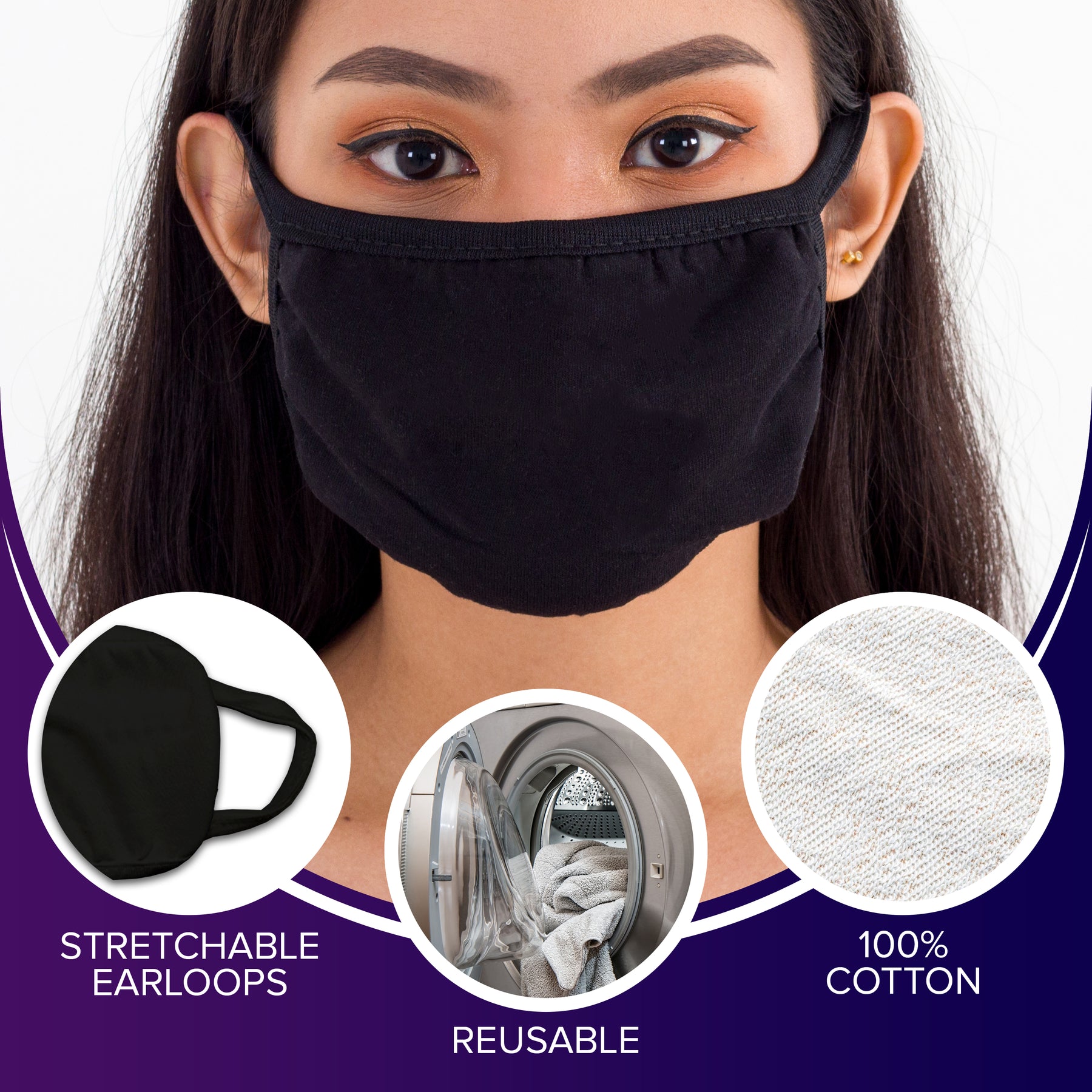 Face Mouth Mask - Cotton Face Covering Neck Mask for Men and Women - 6 Pack Solid White and Solid Black