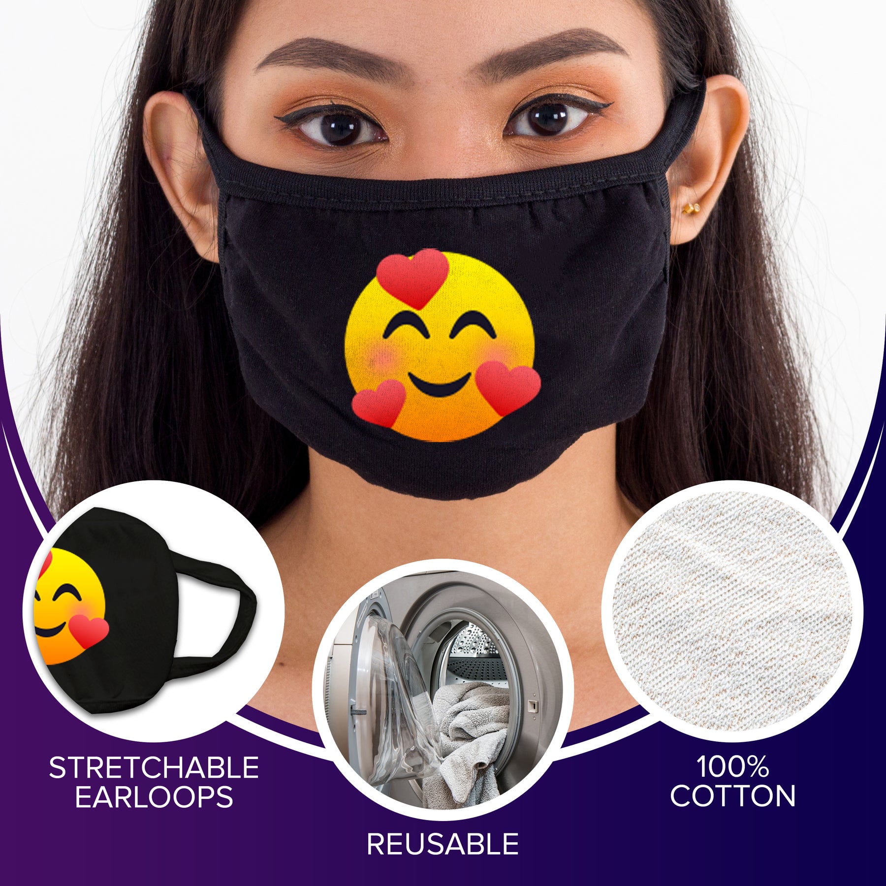 Face Mouth Mask - Cotton Face Covering Neck Mask for Men and Women - 6 Pack Emoticon