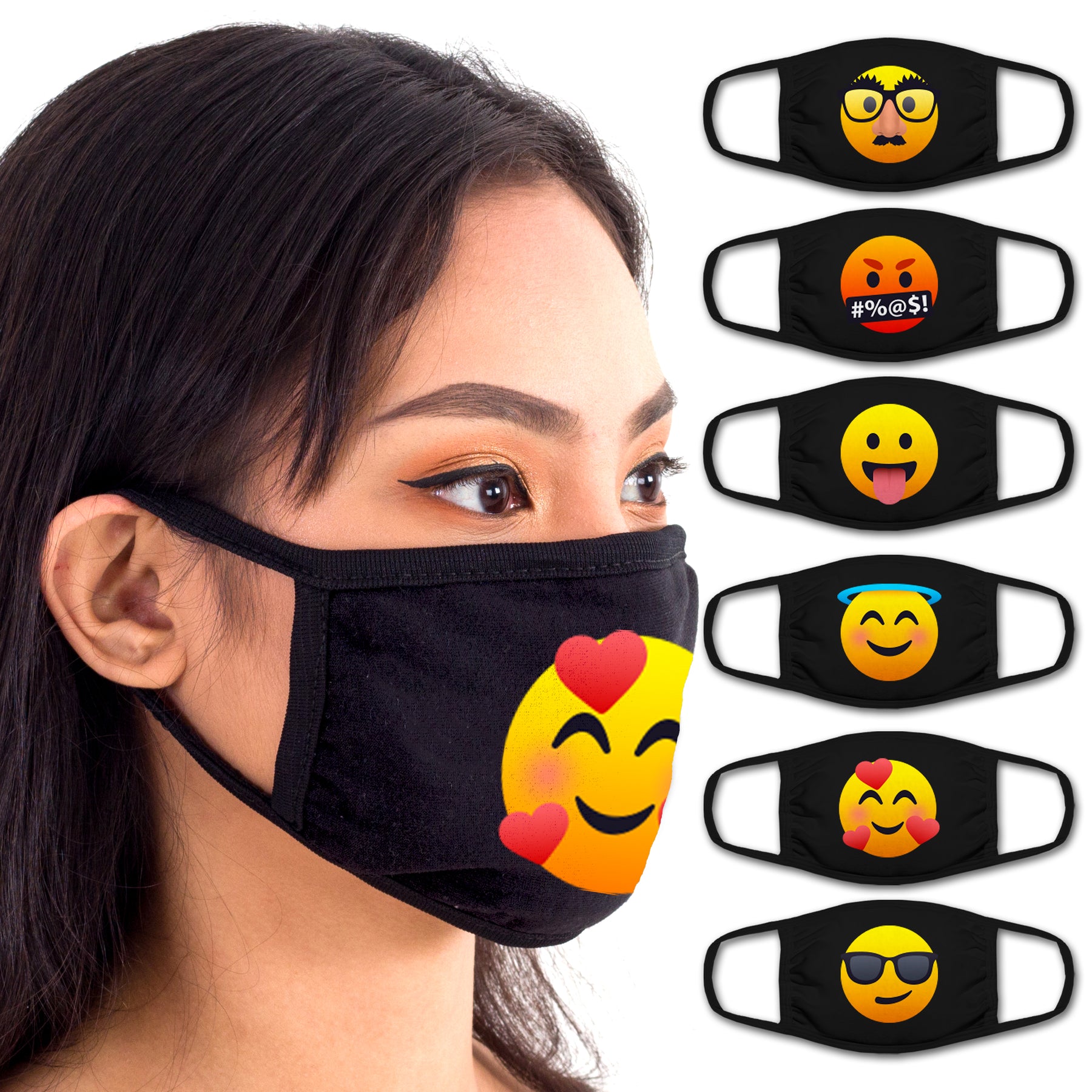 Face Mouth Mask - Cotton Face Covering Neck Mask for Men and Women - 6 Pack Emoticon