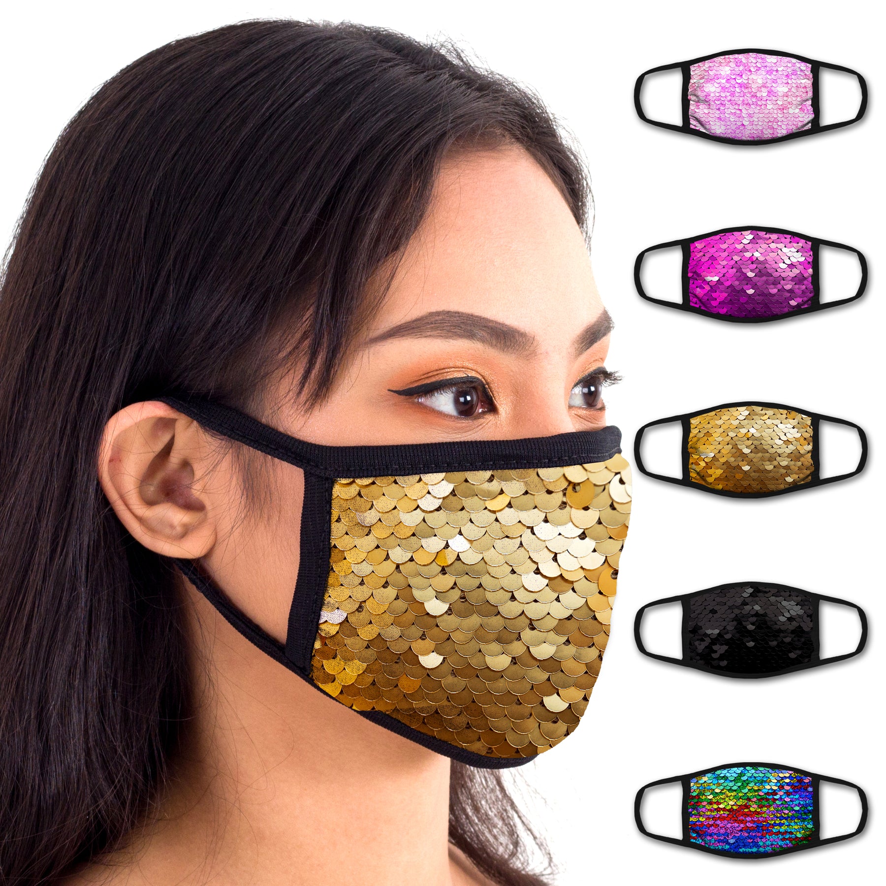 Face Mouth Mask - Cotton Face Covering (5 Pack - Sequins)
