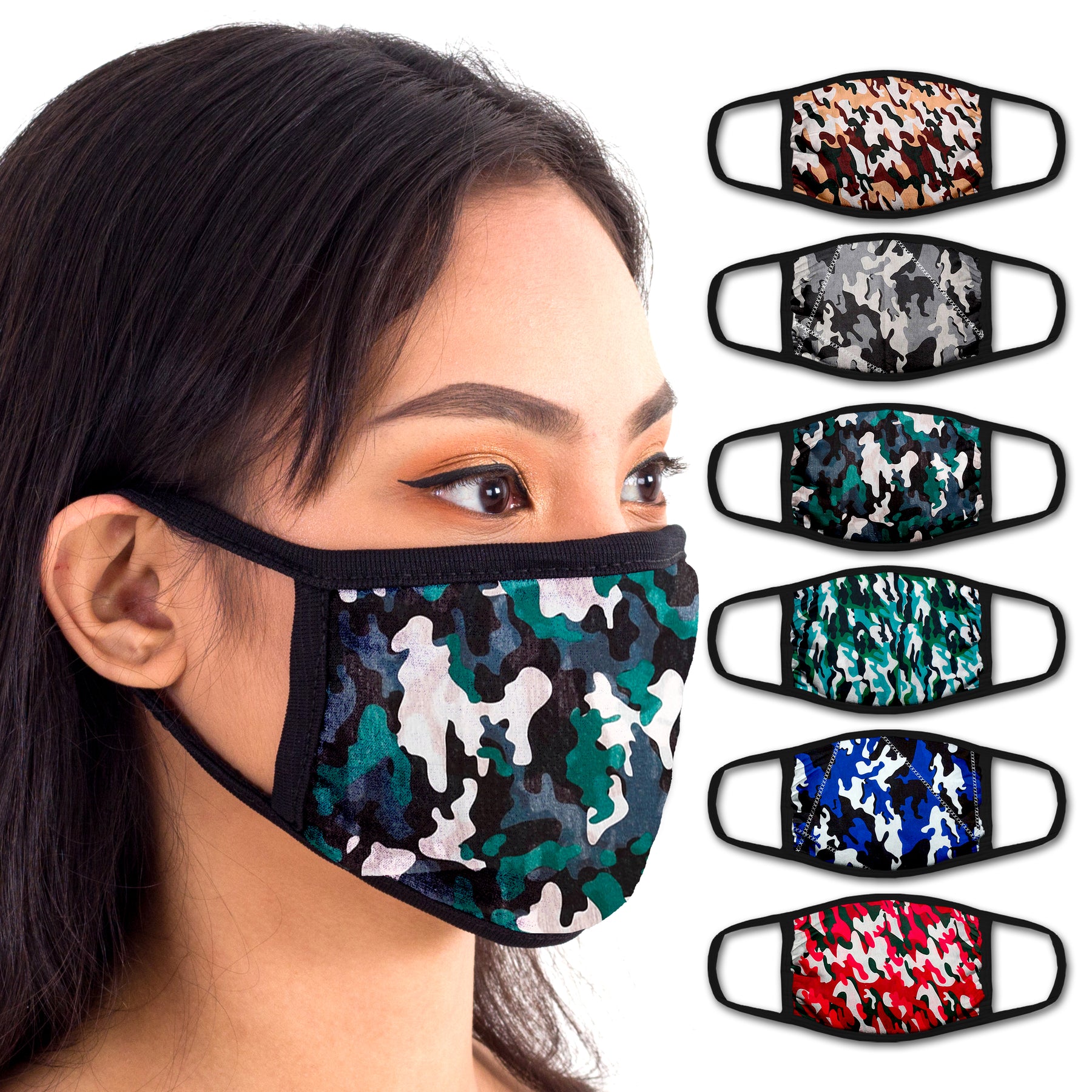 Face Mouth Mask - Cotton Face Covering Neck Mask for Men and Women - 6 Pack Camo