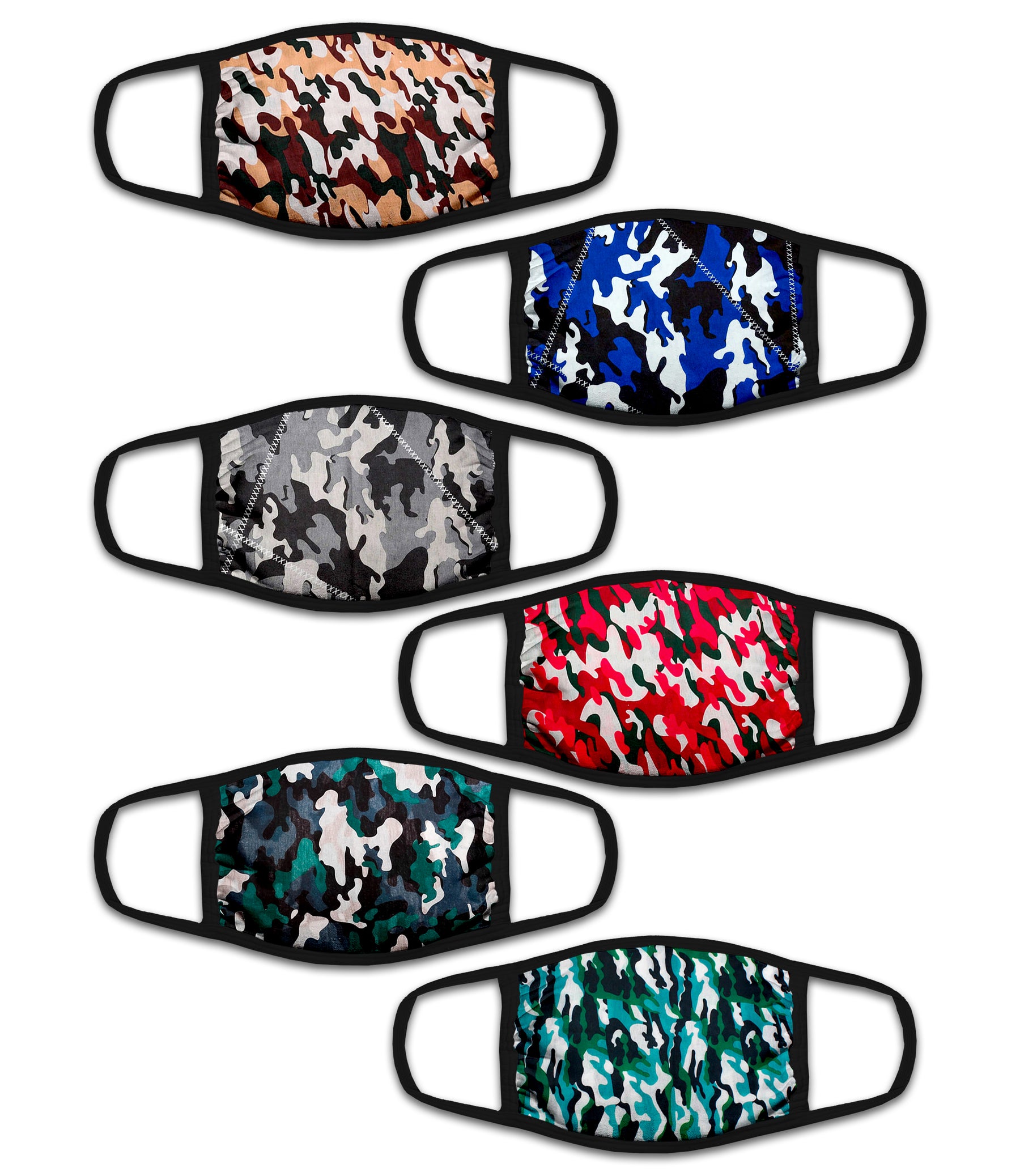 Face Mouth Mask - Cotton Face Covering Neck Mask for Men and Women - 6 Pack Camo