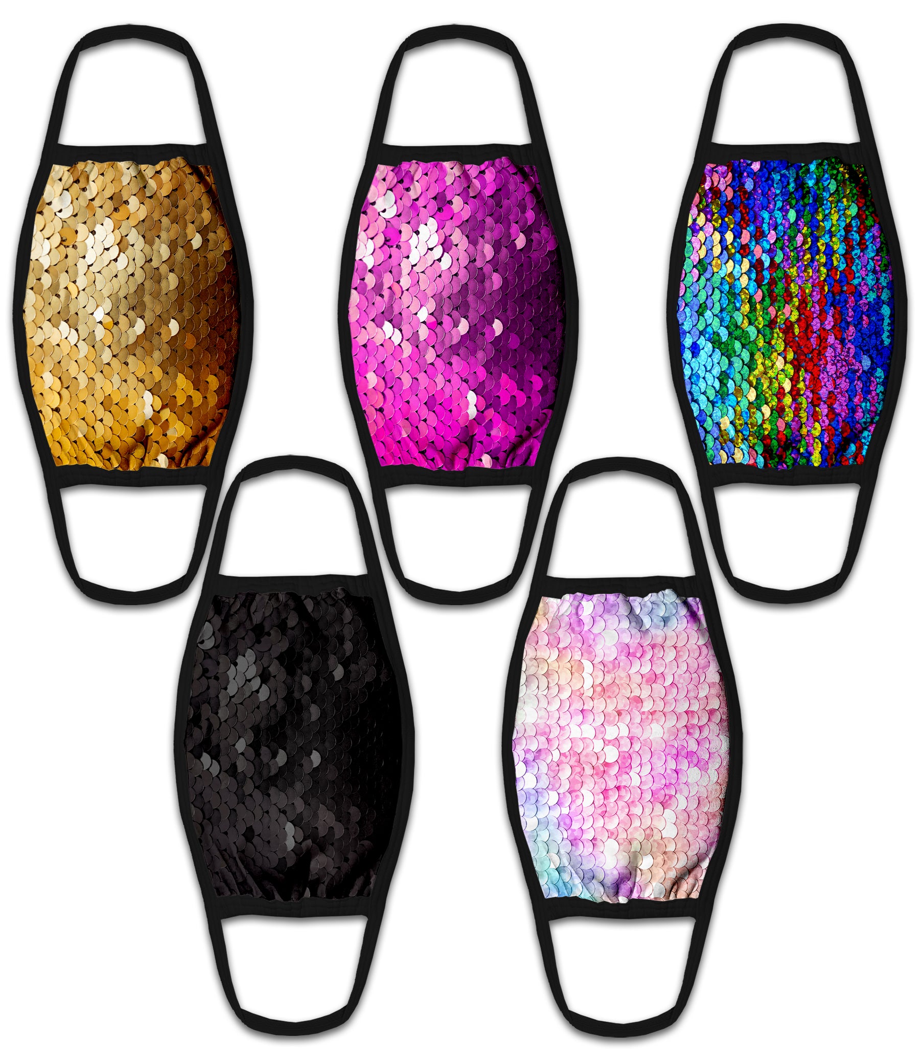 Face Mouth Mask - Cotton Face Covering (5 Pack - Sequins)