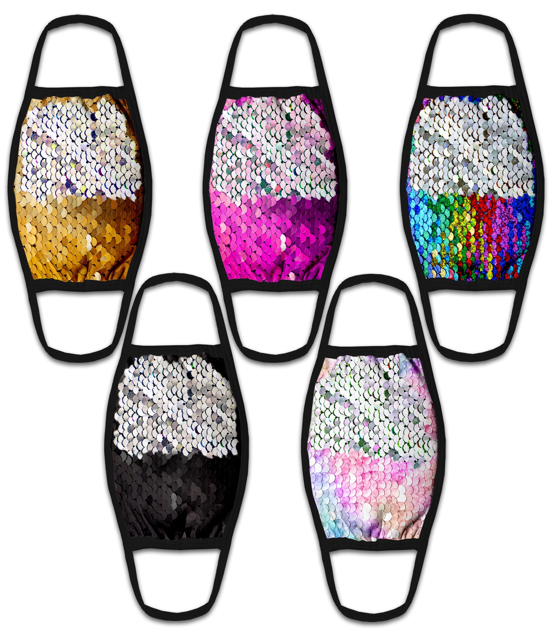 Face Mouth Mask - Cotton Face Covering (5 Pack - Sequins)
