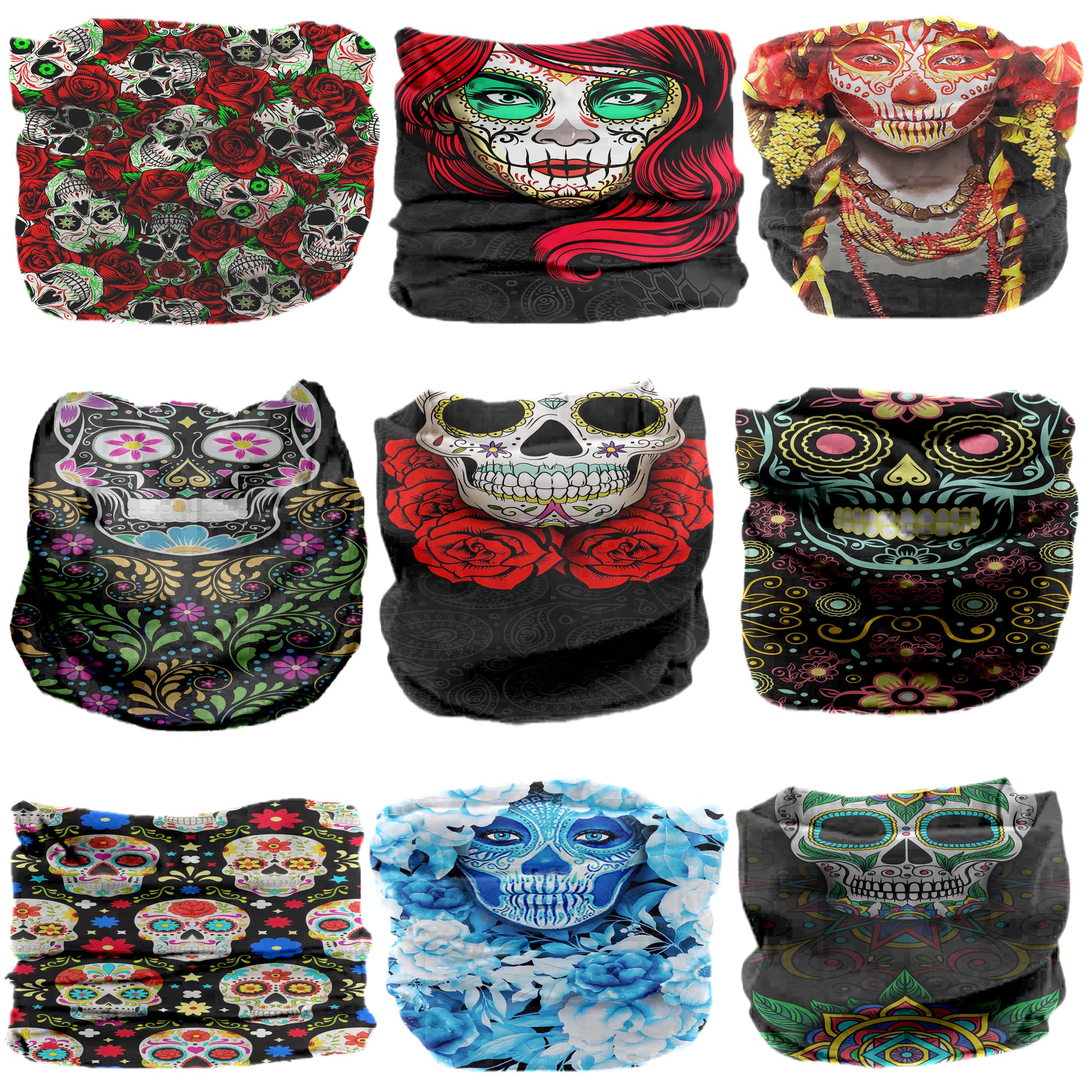 Neck Gaiter Face Mask Bandana Neck Gators Face Coverings for Men & Women I Neck Gator Masks Skulls Los Muertos