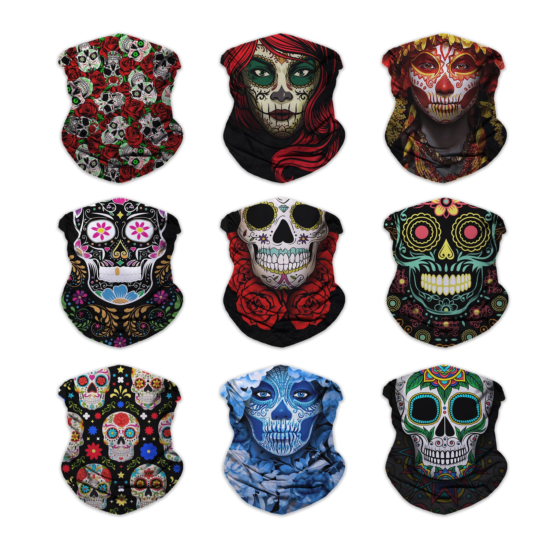 Neck Gaiter Face Mask Bandana Neck Gators Face Coverings for Men & Women I Neck Gator Masks Skulls Los Muertos