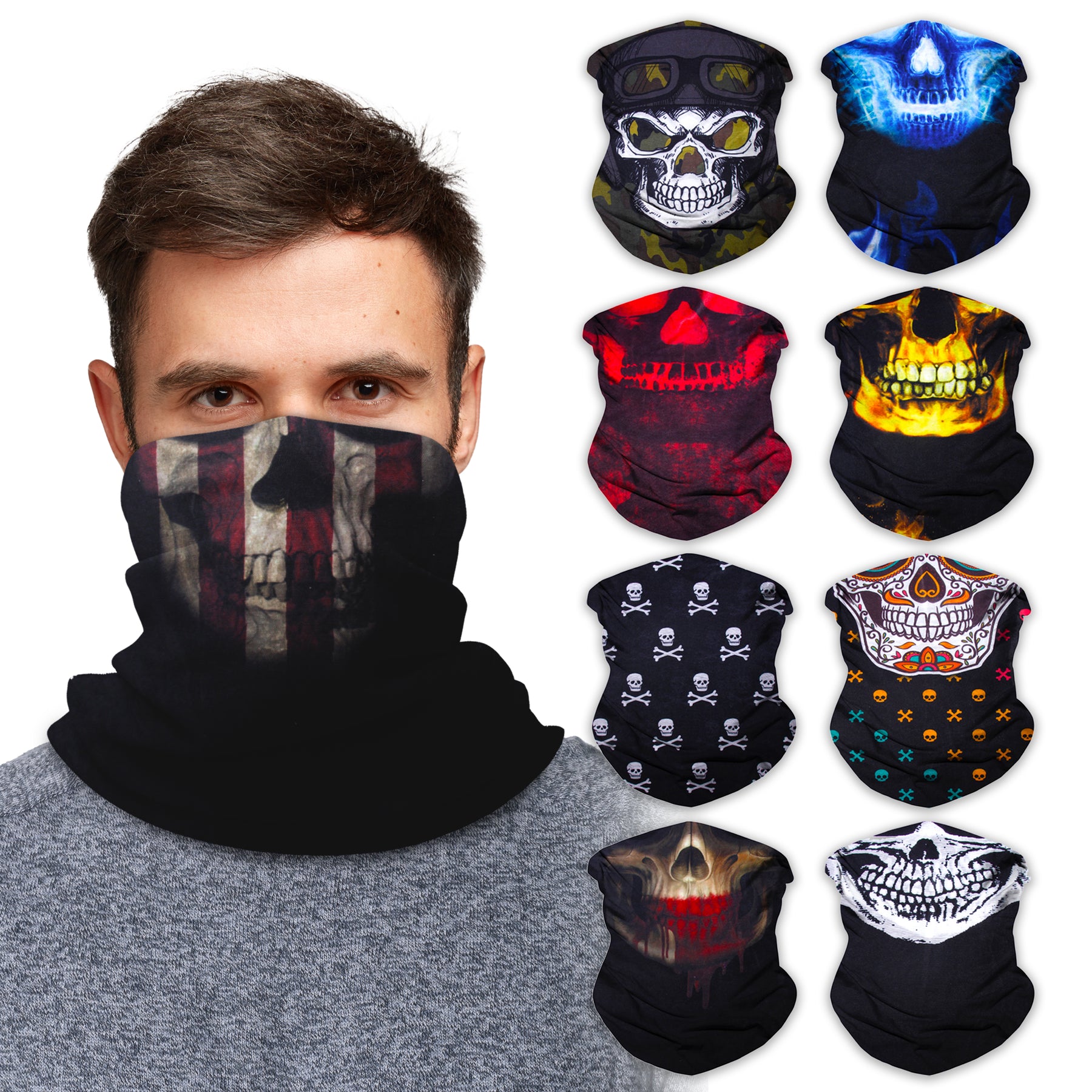 Neck Gaiter Face Mask Bandana Neck Gators Face Coverings for Men & Women I Neck Gator Masks Skull 2