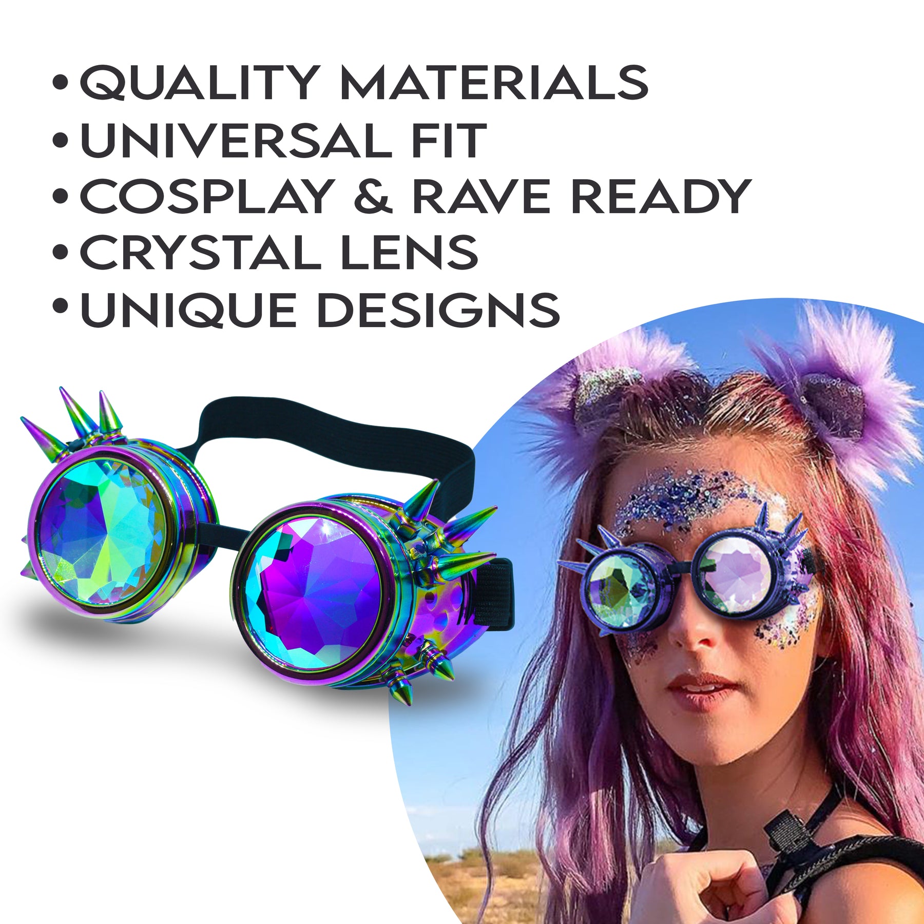 Iridescent Rainbow Steampunk Goggles Kaleidoscope Glasses - Trippy Psychedelic Rave Goggles - Funky Prism Glasses For Raves - Festival Accessories