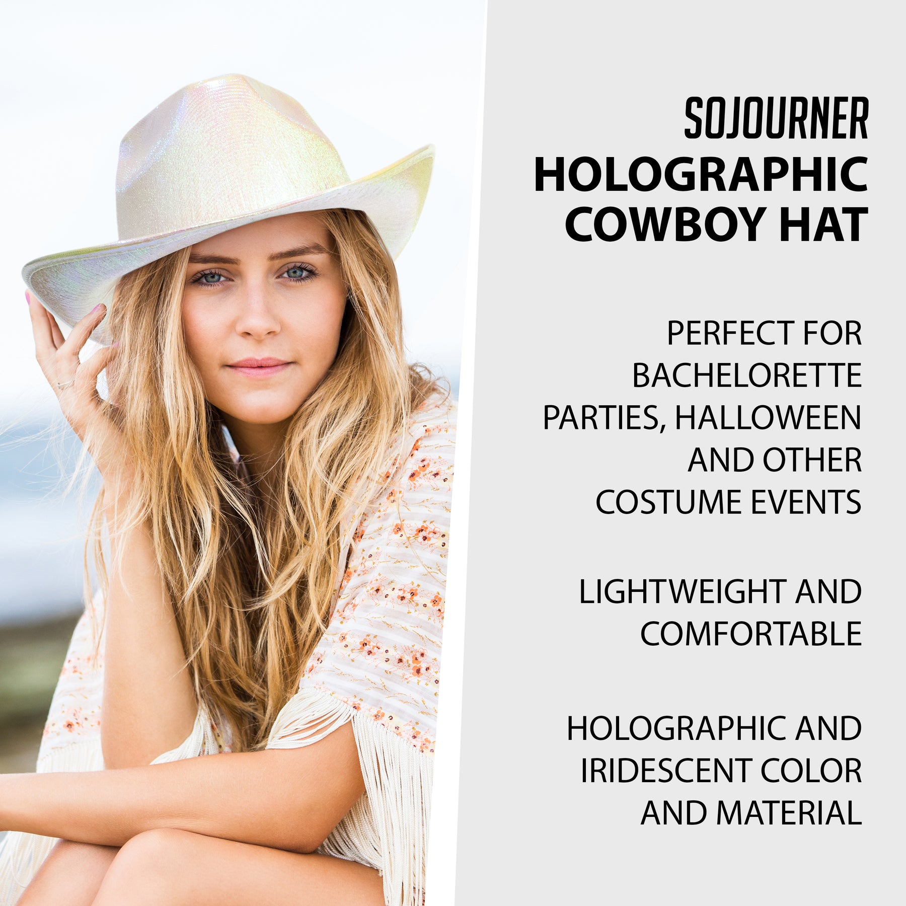 Neon Sparkly Glitter Space Cowboy Hat - Holographic White Silver Halloween Party Disco Cowgirl Hat for Birthday & Bachelorette
