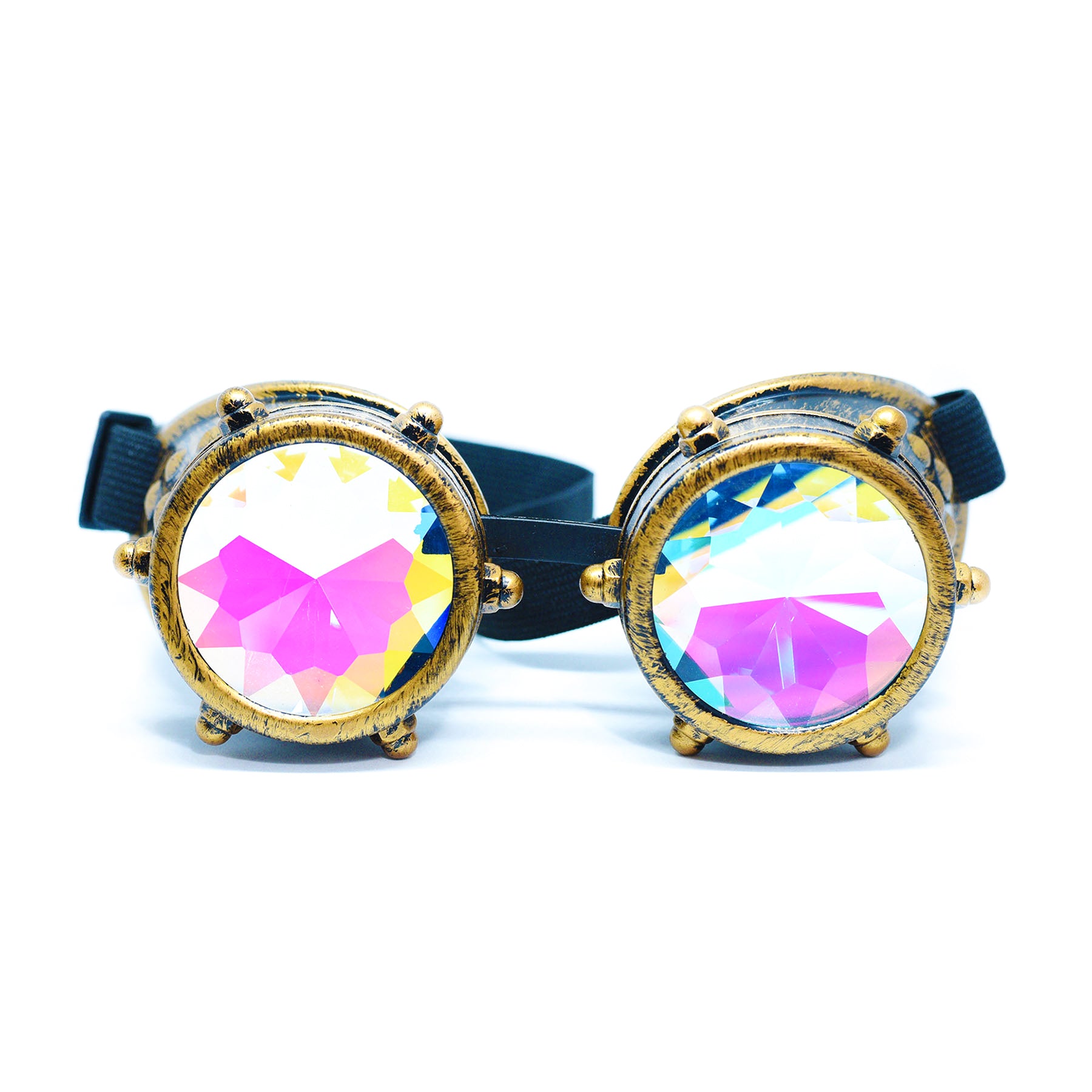 Bronze Steampunk Goggles Kaleidoscope Glasses - Trippy Psychedelic Rave Goggles - Funky Prism Glasses For Raves - Festival Accessories