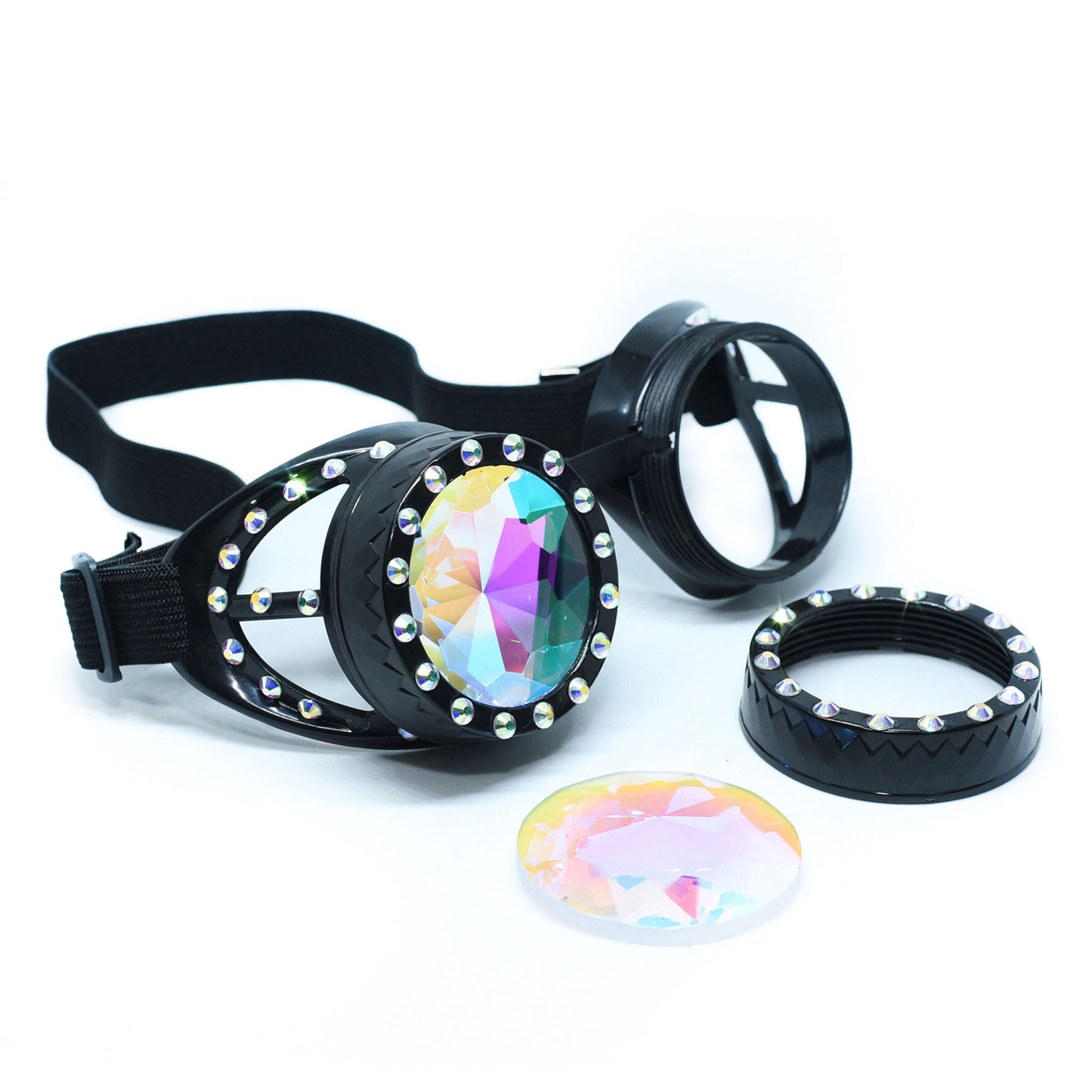 Black Steampunk Goggles Kaleidoscope Glasses - Trippy Psychedelic Rave Goggles - Funky Prism Glasses For Raves - Festival Accessories