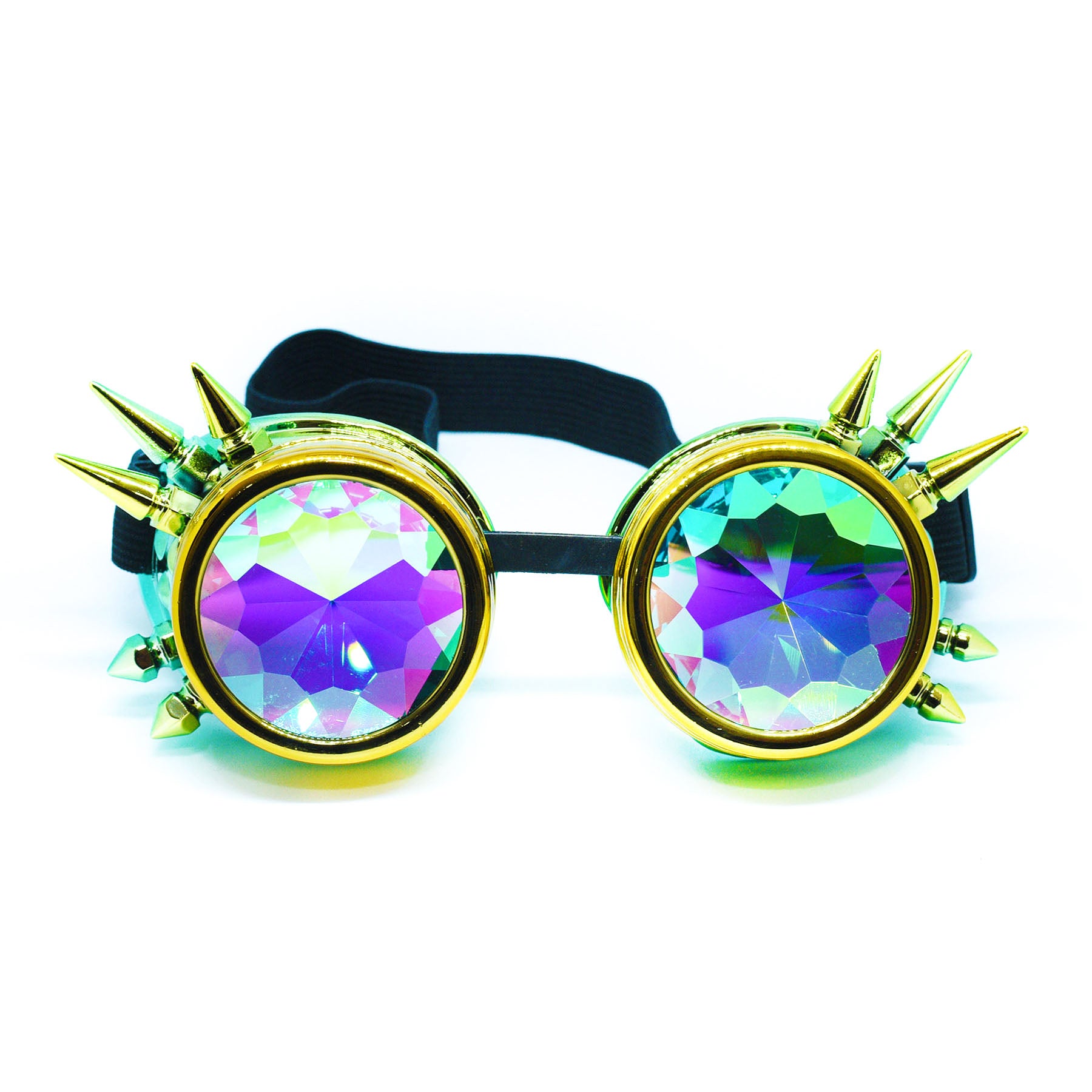 Yellow Green Steampunk Goggles Kaleidoscope Glasses - Trippy Psychedelic Rave Goggles - Funky Prism Glasses For Raves - Festival Accessories